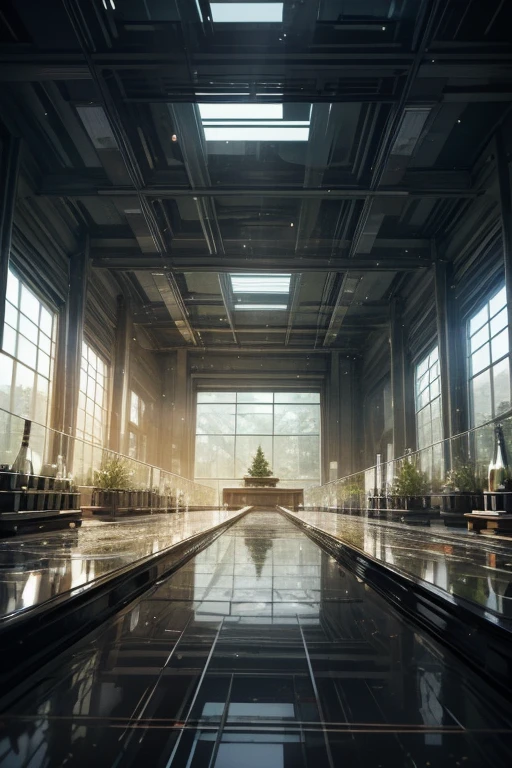 a room filled with lots of glass bottles, a digital rendering, inspired by Ryoji Ikeda, symmetry!! solid cube of light, japanese glass house, 2 0 2 2, lattice