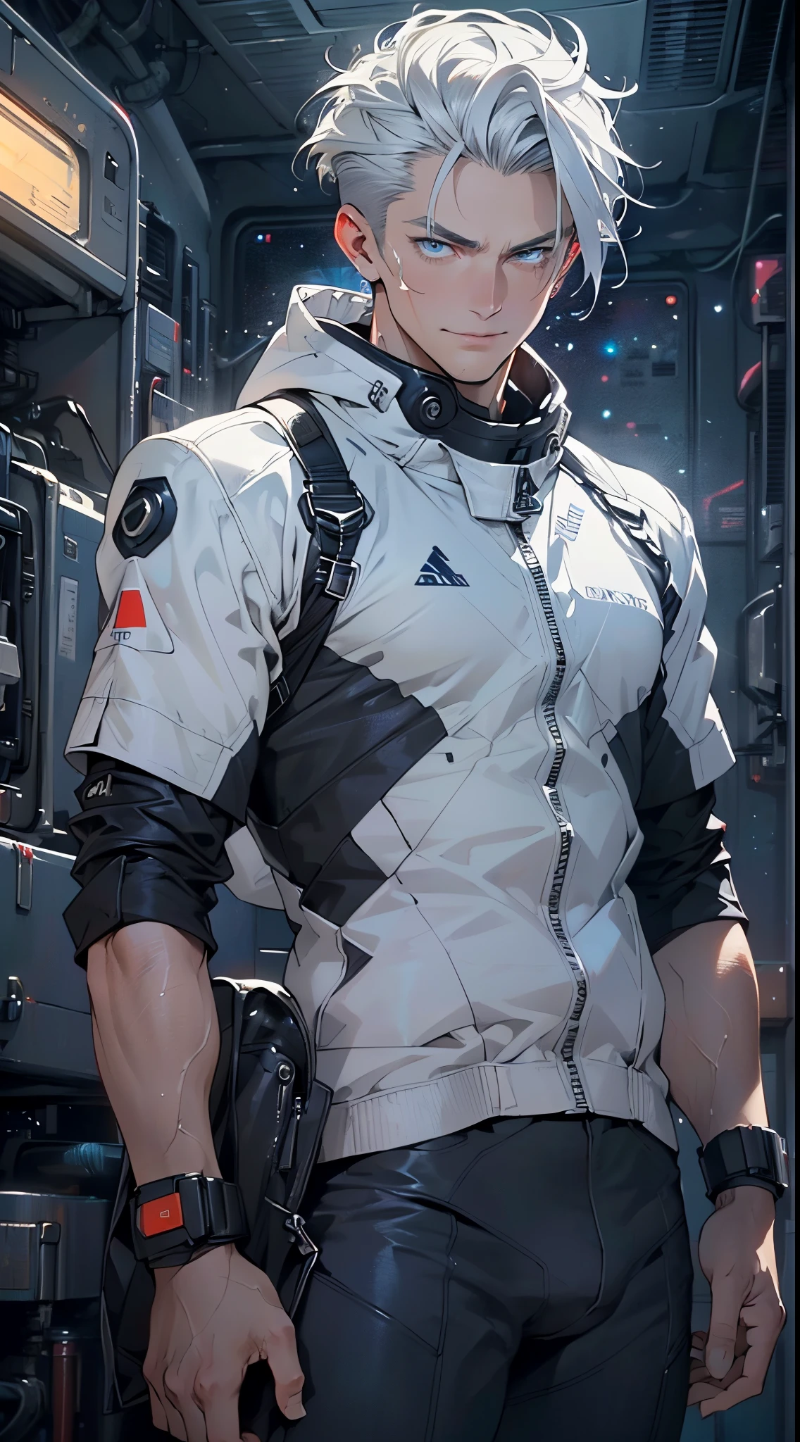 (man:1.5),1 man,space adventure man,(((1man))),

(((1male,man:1.5,handsome man,male,male gender:1.5,male focus))),macho man,old man,big muscle, pectoral, big pectoral,  muscular, Mature man,45 year old man,adult,1 man, old macho man

((short gray hair,slicked hair,gray hair)),(((lustrous skin:1.5,tanned skin,bright skin: 1.5,skin tanned,shiny skin,very shiny skin,shiny body,illuminated skin))),(((blue_eyes:1.2))),intricate eyes,beautiful detailed eyes,symmetrical eyes,man chest,handsome face,(((white very short beard, silver very short beard))),((muscular,hairy body,muscular man)),(((detailed face))),

alluring look,nsfw,Viking, barbarian,

space suit pants,((bulge in pants)),((space suit outfit, blue space suit,short sleeve spacesuit)),(wearing a space suit outfit:1.3,space suit clothes),((wet clothes,intricate outfit,intricate clothes)),

(dynamic pose:1.0),solo focus,((evil smile,evil look)),(centered,scale to fit dimensions,Rule of thirds),

cyberpunk city by the ocean at night, with bright neon signs and dark stormy clouds and puddles, scenery:1.25,nighttime, starry night, cosmos,Very dark night that makes the neon lights stand out, very bright neon lights,nighttime, starry night, cosmos,

artistic photography,(photography taken by sldr),highres, sharp focus,(ultra detailed, extremely detailed), (photorealistic artwork:1.37),(extremely detailed CG unity 8k wallpaper),((synthwave background theme)),(((vibrant colors))),intricate,(intricate background),(masterpiece),(best quality),photo realistic,analog style,((intricate detail)),(((realism))),
