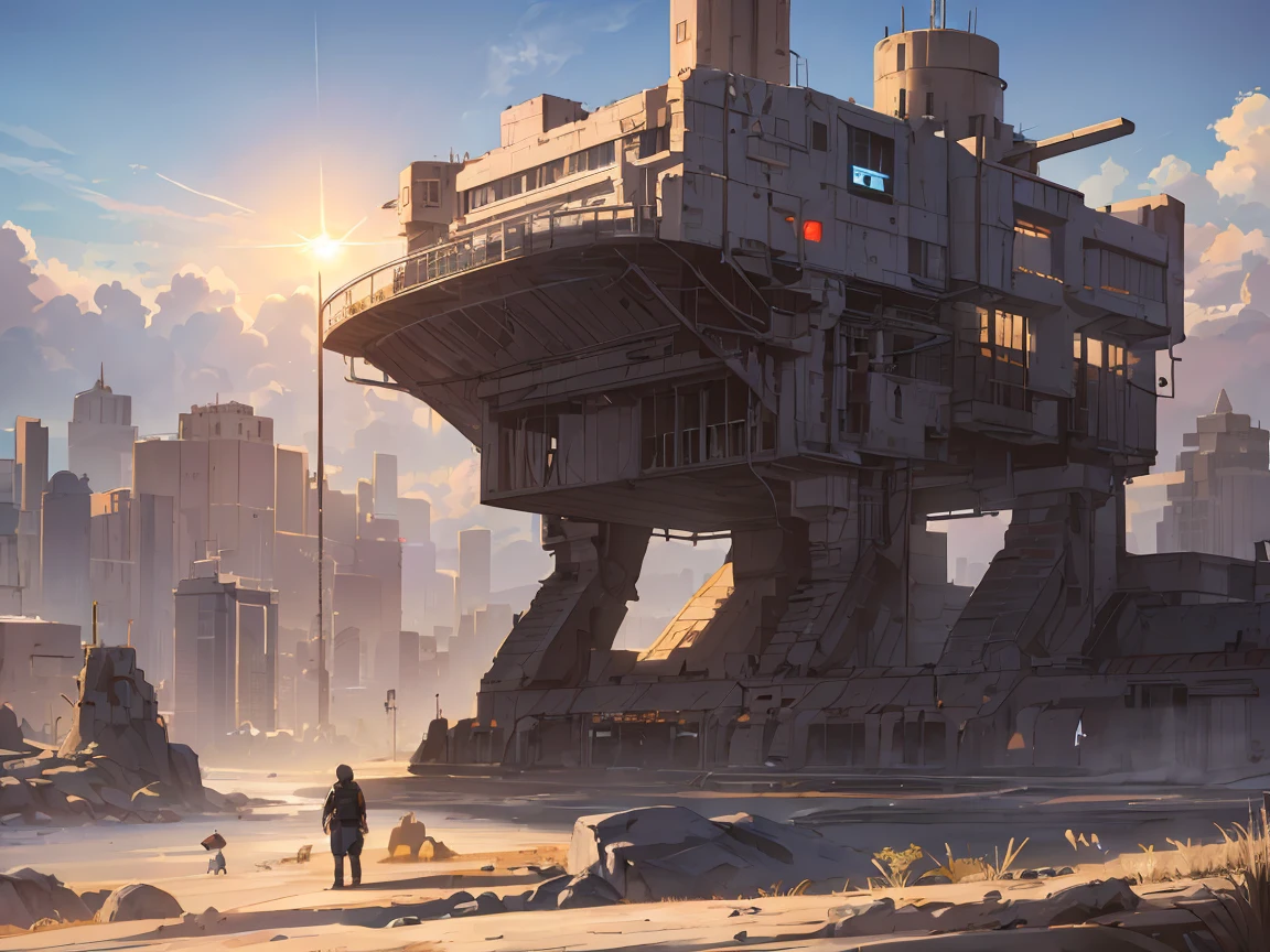 environment design, a Futuristic great city in the desert, nice weather, sun shining with pretty clouds,