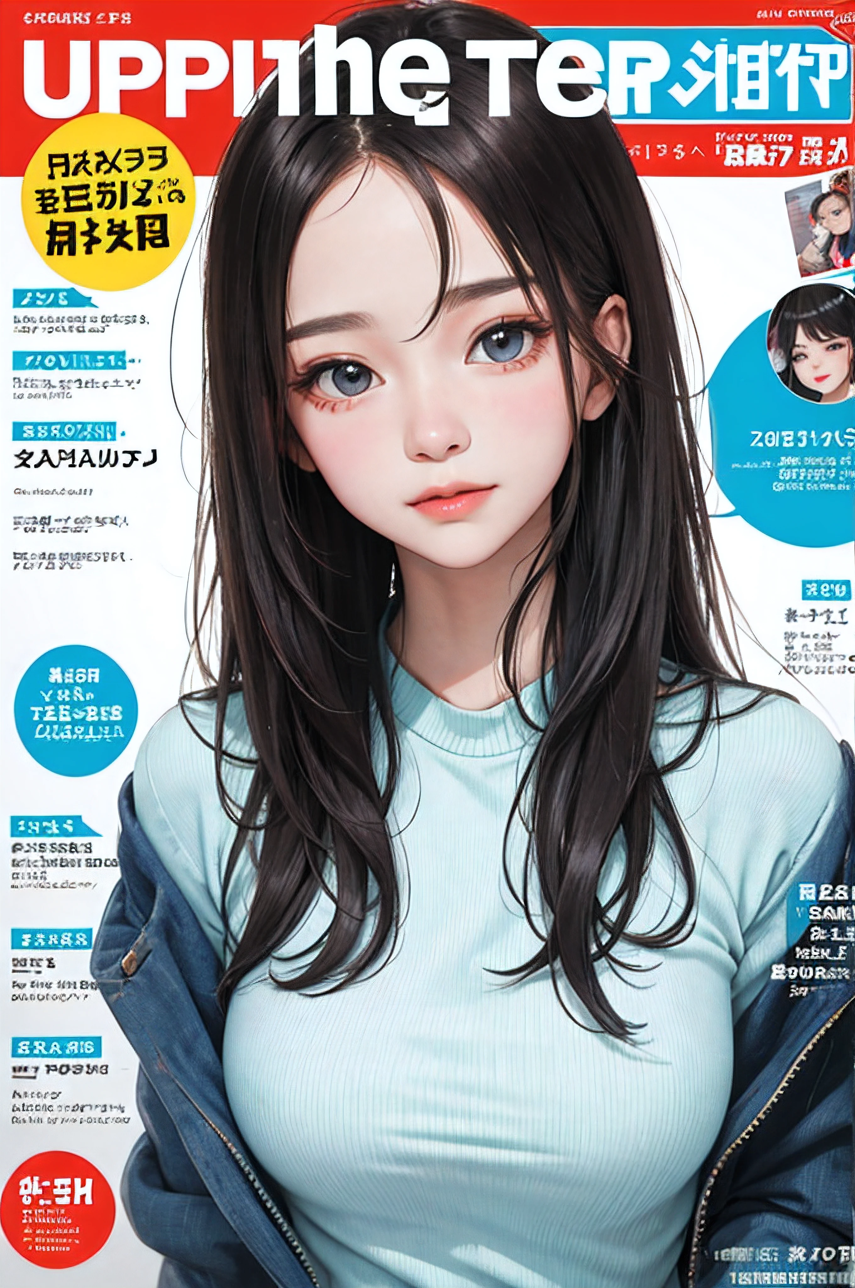 masterpiece, best quality, spring outfit, colorful hair, outdoor, magazine cover ,upper body,