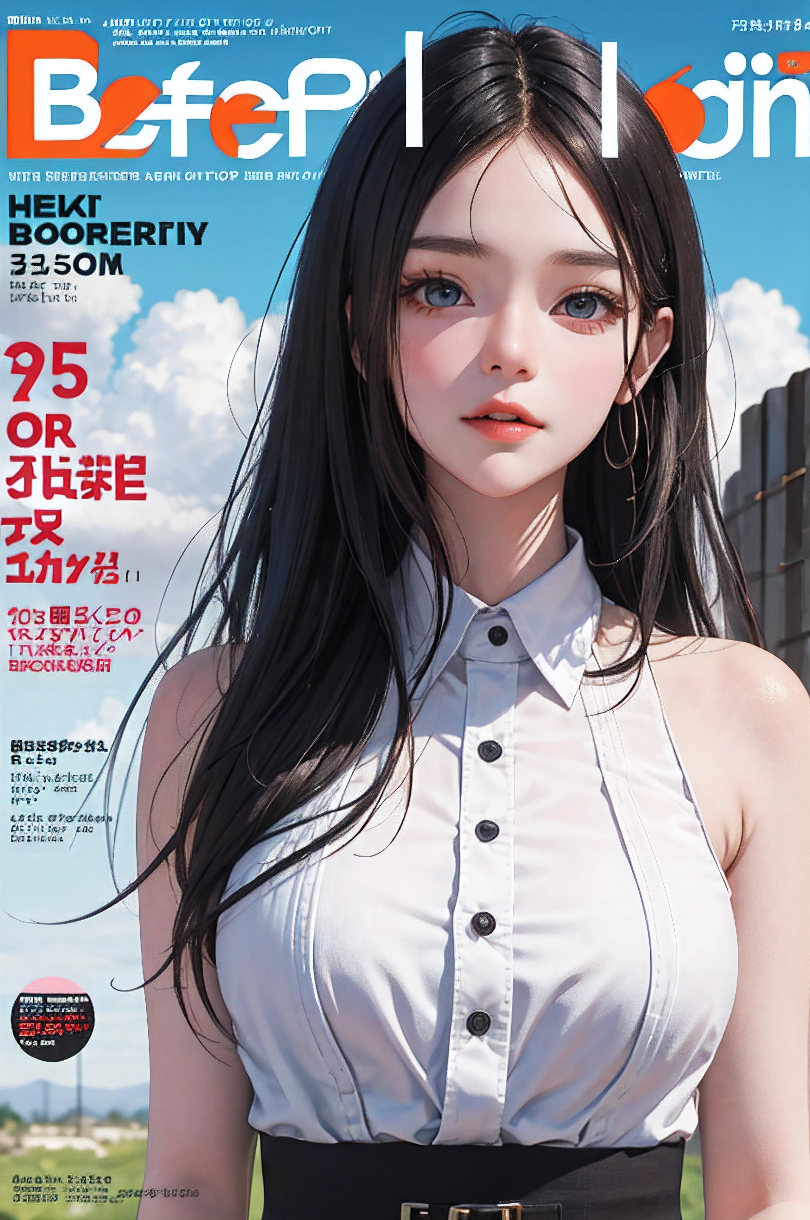 masterpiece, best quality, spring outfit, colorful hair, outdoor, magazine cover ,upper body,