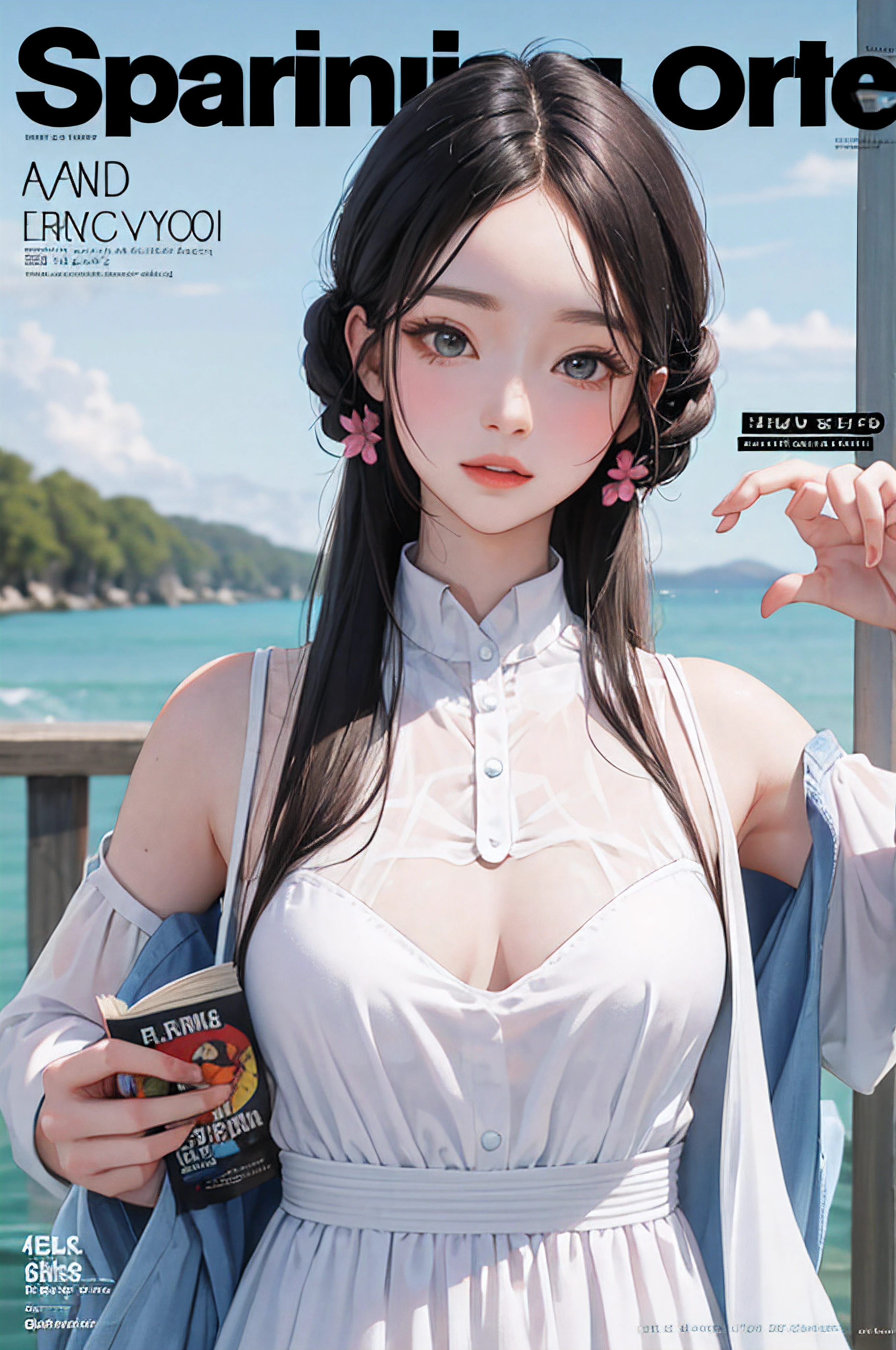 masterpiece, best quality, spring outfit, colorful hair, outdoor, magazine cover ,upper body,