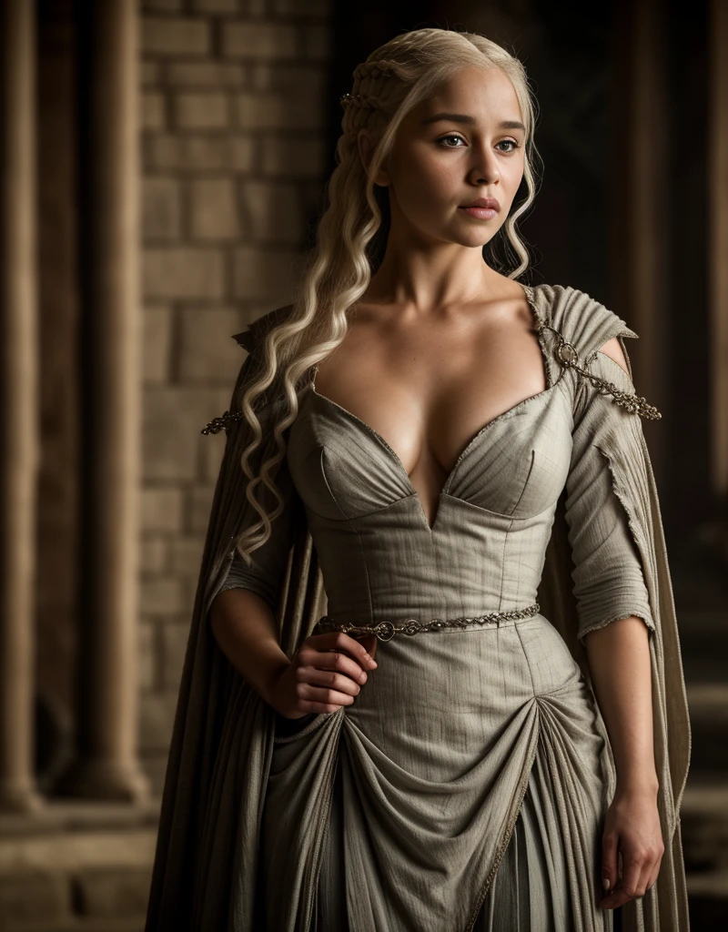 Masterpiece, daenerys targaryen, gorgeous woman, queen, Queen Lady, Princess of Dragonstone, black mole on the chest, Unburned, Queen Meereen, Queen of the Andals, Roynar and the First Men (plaintiff), Defender of the Seven Kingdoms (plaintiff), Khaleesi of the Great Grass Sea, Shackle Breaker, Mother of Dragons, tome, Who was promised, Lady of Dragonstone , 35 years old, Now she's a grown lady, Beautiful mature lady, queen, Beauty, Mature Queen, Best Quality, Little, Charming beauty, Charming woman, Fully mature MILF body, Lustful Queen, Alluring appearance, Unparalleled beauty, Wonderful breasts, large breasts, Medieval erotic costumes, Game of Thrones costume, Close-up of a woman from the Middle Ages, daenerys targaryen, Daenerys, reminiscent of Emilia Clarke, Emilia Clarke, Scene from "Game of Thrones," deep cleavage, Warrior princess, healthy body, Perfect fat body, attractive figure, fleshy body, style of "Game of Thrones," Beautiful lady, a handsome female, medieval garb, stunning woman, 8K, insane details, dress made of clothes and jewelry, Perfect hair, Styled hair, perfect arms, Perfect fingers, Perfect eyes