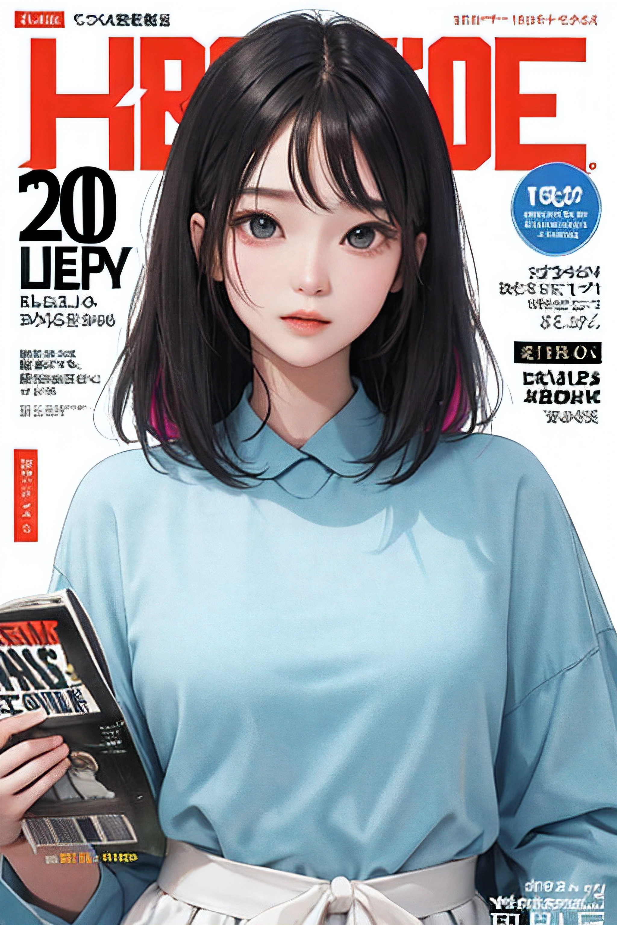 masterpiece, best quality, spring outfit, colorful hair, outdoor, magazine cover ,upper body,