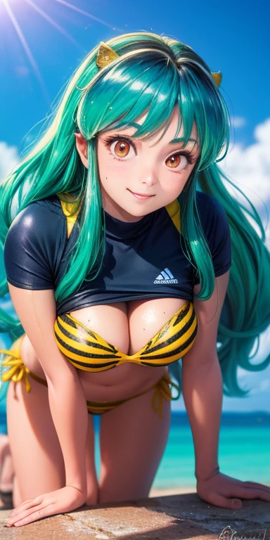 Lum Invader, Recortar arriba, On all fours looking back, grande, Detallado, Playa, sol, Obra maestra, La mejor calidad, contracting, boca abierta, colmillo, Ultra detallado, ojos multicolores, Hermosos ojos, Cara detallada, beautiful little girl, pecho grande, ruboroso,Alien girl, Ellos, , largo cabello verde, cuernos amarillos, Lum, Lum_bikini, bikini amarillo atigrado, volando tranquilamente en la noche, sonrisa alegre, semblante animado, Chica anime con bikini y top con estampado de tigres., seductora chica de anime, Hermosa chica de anime atractiva、smiling at camera、Pieles hermosas、Urusei Yatsura, milk boobs, Big Boobs, Milf, arafed asian woman in black swimsuit sitting on a ledge, is wearing a swimsuit, Diosa japonesa, wet swimsuit, Black swimsuit, Irelia, green swimsuit, Linda chica con traje sin mangas, Irelia de League of Legends, beautiful asian girl, swimsuit, seductora chica de anime, Chica de anime en la vida real, seductor retrato de Tifa Lockhart, junto a una piscina,(La mejor calidad,4k,8k,Altas Resoluciones,Obra maestra:1.2),Ultra detallado,(r:1.37), colores vibrantes, Lum, luci, Paisaje de playa, Modelo de bikini, Erguido y seguro, sonrisa encantadora, emphasis on the whole body, Curvas atractivas, pechos prominentes y voluptuosos, cautivador cabello verde que fluye en el viento, aura atronadora que la rodea, dientes afilados y fascinantes, cuernos majestuosos que sobresalen de su cabeza.Lum Invader, senos grandes, Wet,1.4), (Ropa blanca: 1.2) sudar, mini bragas, La mejor calidad, bikini, sexy, cute smileAlien girl, Ellos, 17 year old, largo cabello verde, cuernos amarillos, Lum, Lum_bikini, bikini amarillo atigrado, volando tranquilamente en la noche, sonrisa alegre, semblante animado, Chica anime con bikini y top con estampado de tigres., seductora chica de anime, Hermosa chica de anime atractiva、smiling at camera、Pieles hermosas、Urusei Yatsura, milk boobs, Big Boobs, Mil