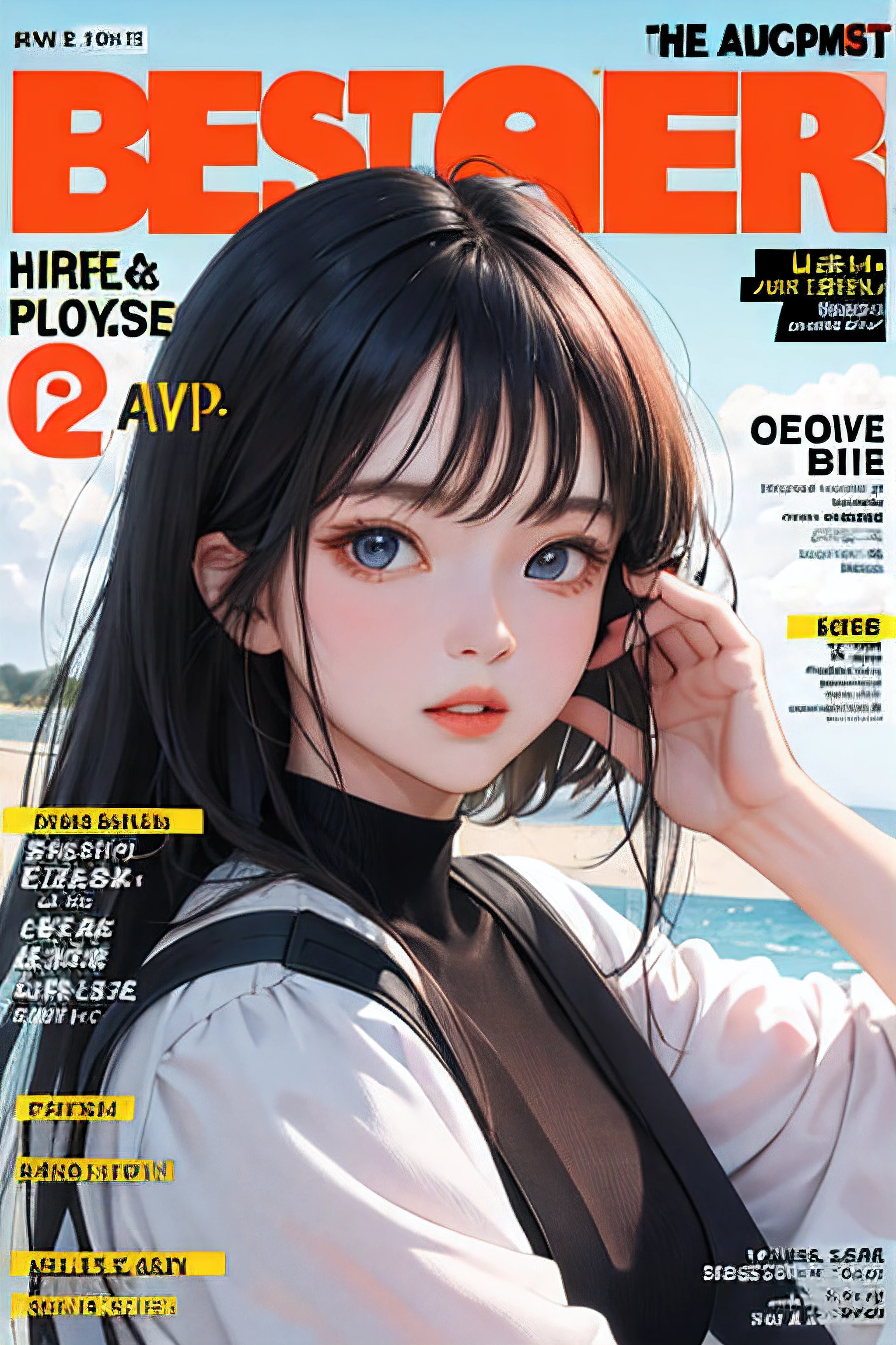 masterpiece, best quality, spring outfit, colorful hair, outdoor, magazine cover ,upper body,