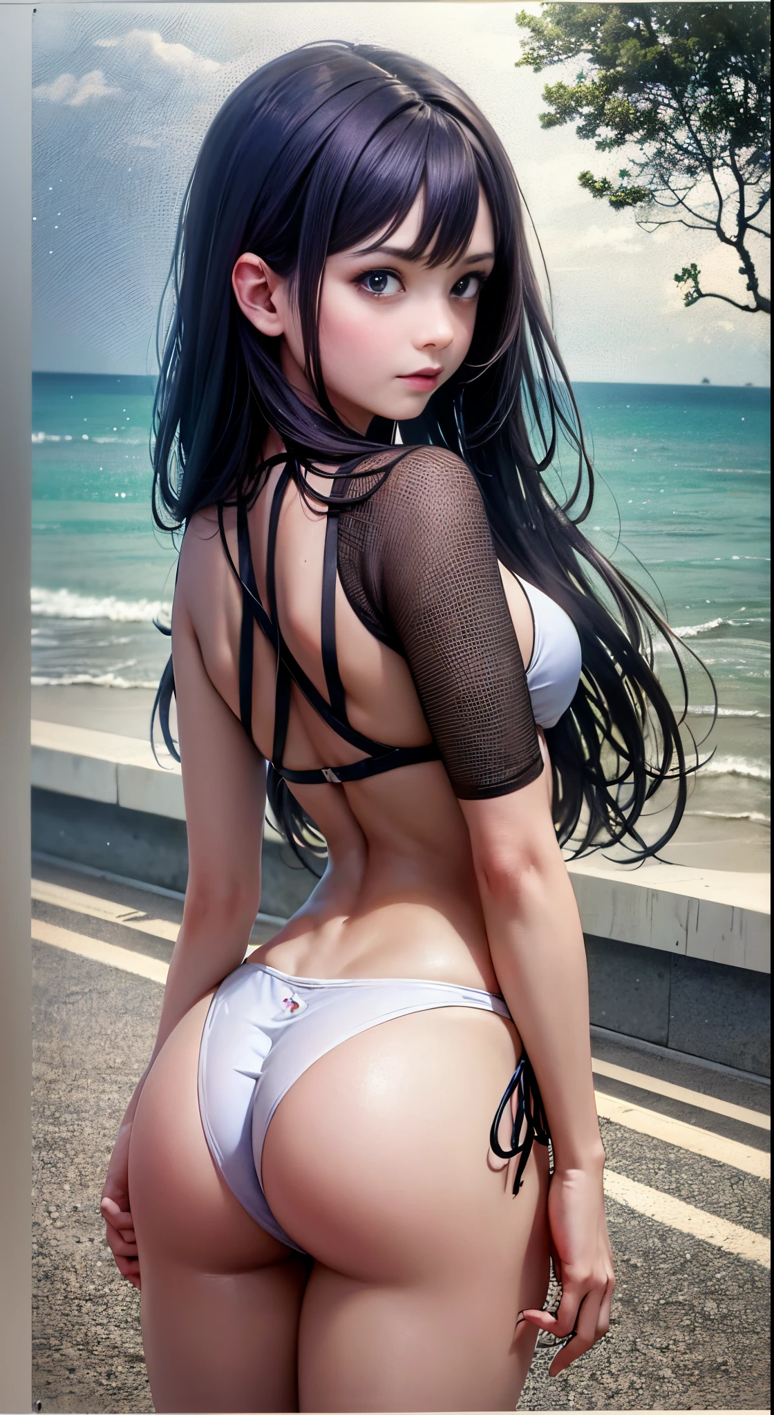 (obra maestra, Vibrante escena de playa:1.2), (ai:1.5) , (Enjoying a sunny day:1.1), (con un bikini blanco de tanga:1.4), (Well-endowed bust and curvilinear melt:1.4) , (cuerpo proporcional a pesar de su baja estatura:1.1), (Photograph taken from behind to highlight your buttocks:1.5) , (Slowly turning to look at the camera:1.2), (playful expression:1.1), (capturando su belleza y confianza:1.1), (Ambiente junto al mar:1.1), (Refreshing ocean waves:1.1) hiperdetallado, detalles locos, bellamente graduado de color, motor irreal, DOF, Super-Resolution,Megapixel, Cinematic Lightning, Antialiasing, FKAA, TXAA, RTX,SSAO,Procesamiento posterior, Post Production, Mapeo de tonos, ..cgi, VFX, SFX, insanely detailed and intricate , Hiper maximalista, hiperrealista, volumetic, fotorrealista, Ultra Fotorrealista, ultra detallado, Detalles intrincados,8k, Super detailed , a todo color, volumetric illumination, HDR, realista, motor irreal, 16k, foco nítido. Renderizado de octanaje