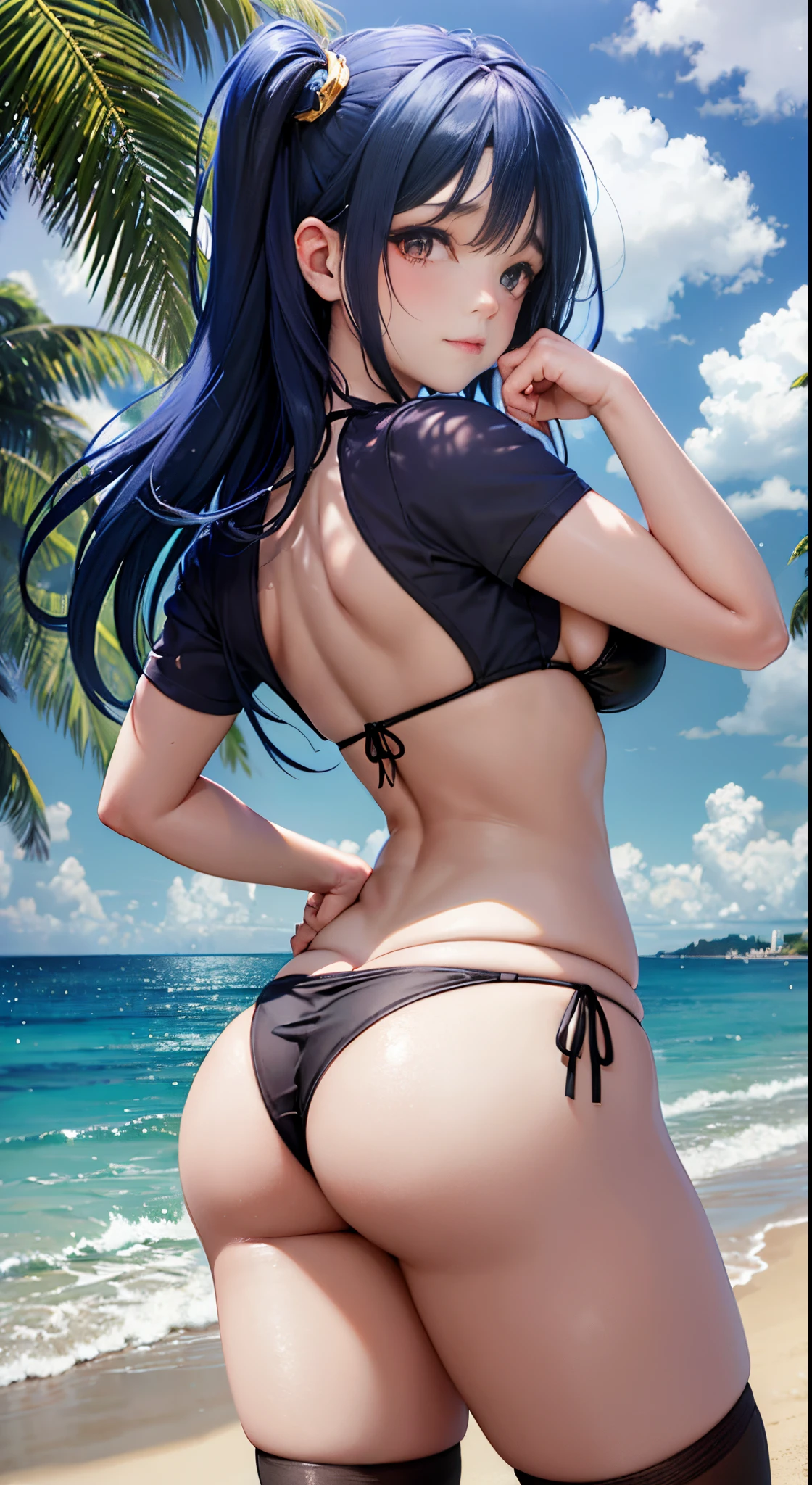 (obra maestra, Vibrante escena de playa:1.2), (any cemar:1.5) , (Enjoying a sunny day:1.1), (con un bikini blanco de tanga:1.4), (Well-endowed bust and curvilinear melt:1.4) , (cuerpo proporcional a pesar de su baja estatura:1.1), (Photograph taken from behind to highlight your buttocks:1.5) , (Slowly turning to look at the camera:1.2), (playful expression:1.1), (capturando su belleza y confianza:1.1), (Ambiente junto al mar:1.1), (Refreshing ocean waves:1.1) hiperdetallado, detalles locos, bellamente graduado de color, motor irreal, DOF, Super-Resolution,Megapixel, Cinematic Lightning, Antialiasing, FKAA, TXAA, RTX,SSAO,Procesamiento posterior, Post Production, Mapeo de tonos, ..cgi, VFX, SFX, insanely detailed and intricate , Hiper maximalista, hiperrealista, volumetic, fotorrealista, Ultra Fotorrealista, ultra detallado, Detalles intrincados,8k, Super detailed , a todo color, volumetric illumination, HDR, realista, motor irreal, 16k, foco nítido. Renderizado de octanaje