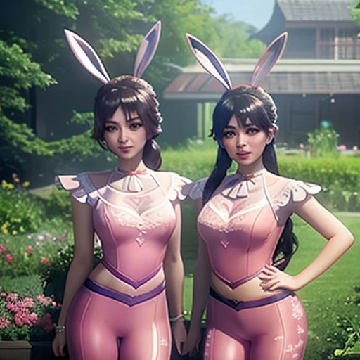 two women in bunny ears are posing in lingersuits and lingeriers, ultrarealistic sweet bunny girl, bunny girl, wlop and sakimichan, with bunny ears, trending on cgstation, trending at cgstation, with big rabbit ears, with long floppy rabbit ears, ruan jia and artgerm, wlop and artgerm,DA_XiaoWuDouKou Xiaowu-Cardamom Years-Douluo Dalu 1