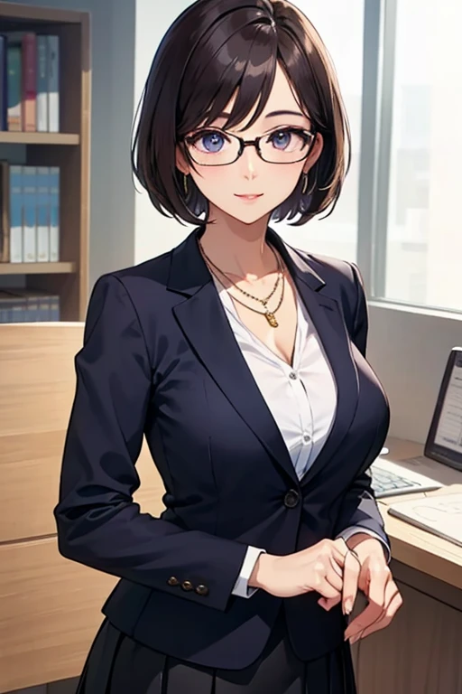 Beautiful Mature Woman、Long、eye glass、a necklace、Wearing a suit、skirt by the、business sui、Good style、s Office、Buttock emphasis