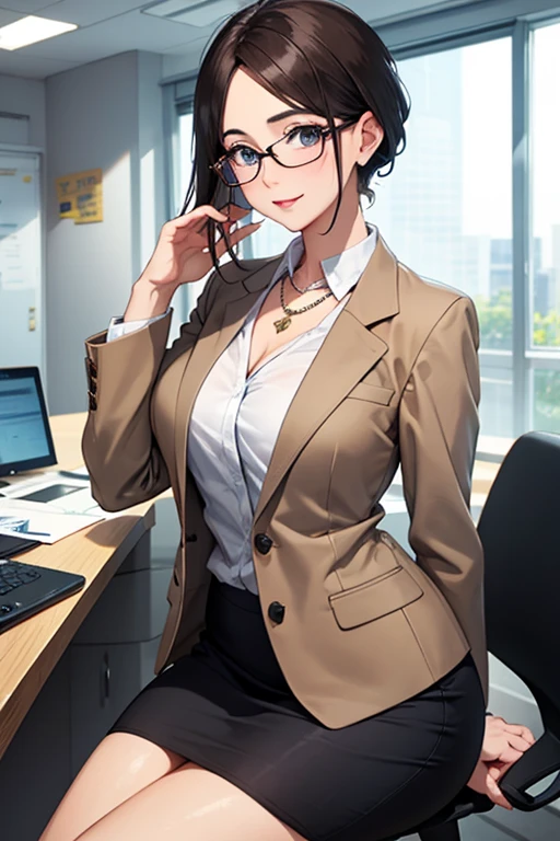 Beautiful Mature Woman、Long、eye glass、a necklace、Wearing a suit、skirt by the、business sui、Good style、s Office、Buttock emphasis