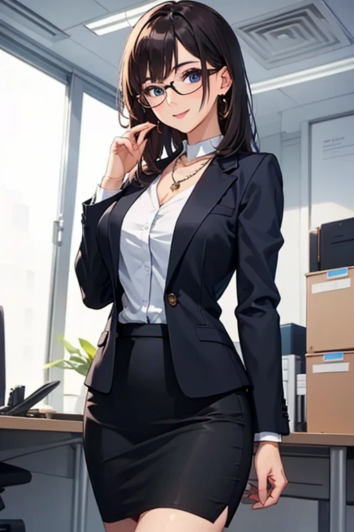 Beautiful Mature Woman、Long、eye glass、a necklace、Wearing a suit、skirt by the、business sui、Good style、s Office、Buttock emphasis