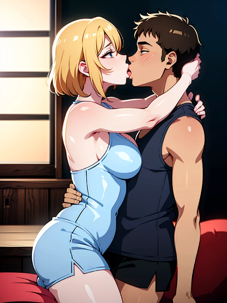 (1son), (1mom), (duo), sitting, A mom seducing her young son, European 40 year old milfs with their young son with blonde and brown hair, best quality:1.4), (ultra highres:1.2), (8k, RAW photo:1.2), laurenalexis, (1mom, 1son), the mom is showing off their curves, bending over seductively, wearing sexy outfits and short shorts, with their young son, clear eyes, a mom and her young son, ((french kiss))