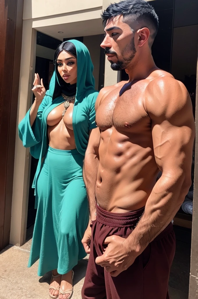 faaris azura and kim kardashian, arabic style, aesthetic, praying, mosk, thobe