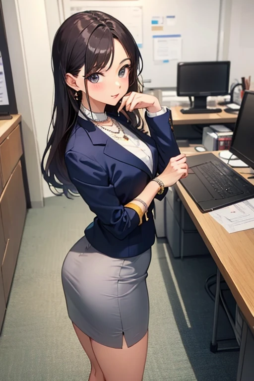 Beautuful Women、35 year old、Long、a necklace、Wearing a suit、skirt by the、business sui、Good style、s Office、Buttock emphasis