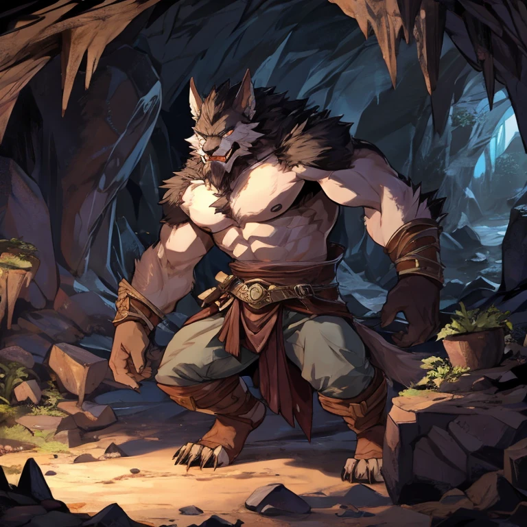 werecreature，in cave，beat，