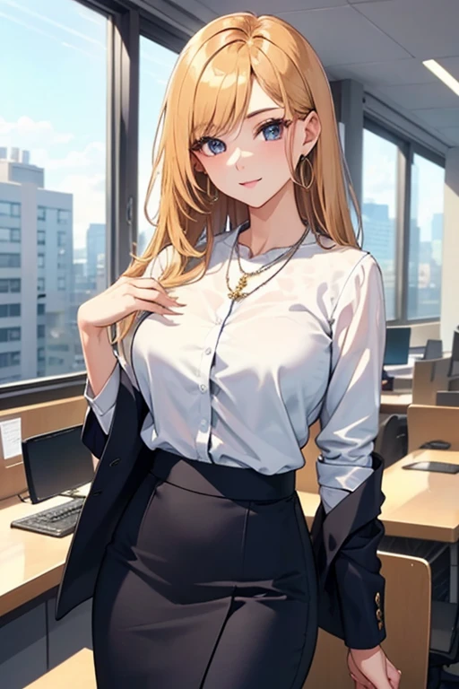 Beautuful Women、Long、a necklace、Wearing a suit、skirt by the、business sui、Good style、s Office、The upper part of the body、bustup