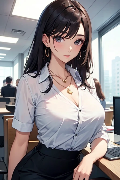 Beautuful Women、Long、a necklace、Wearing a suit、skirt by the、business sui、Good style、s Office、The upper part of the body、bustup