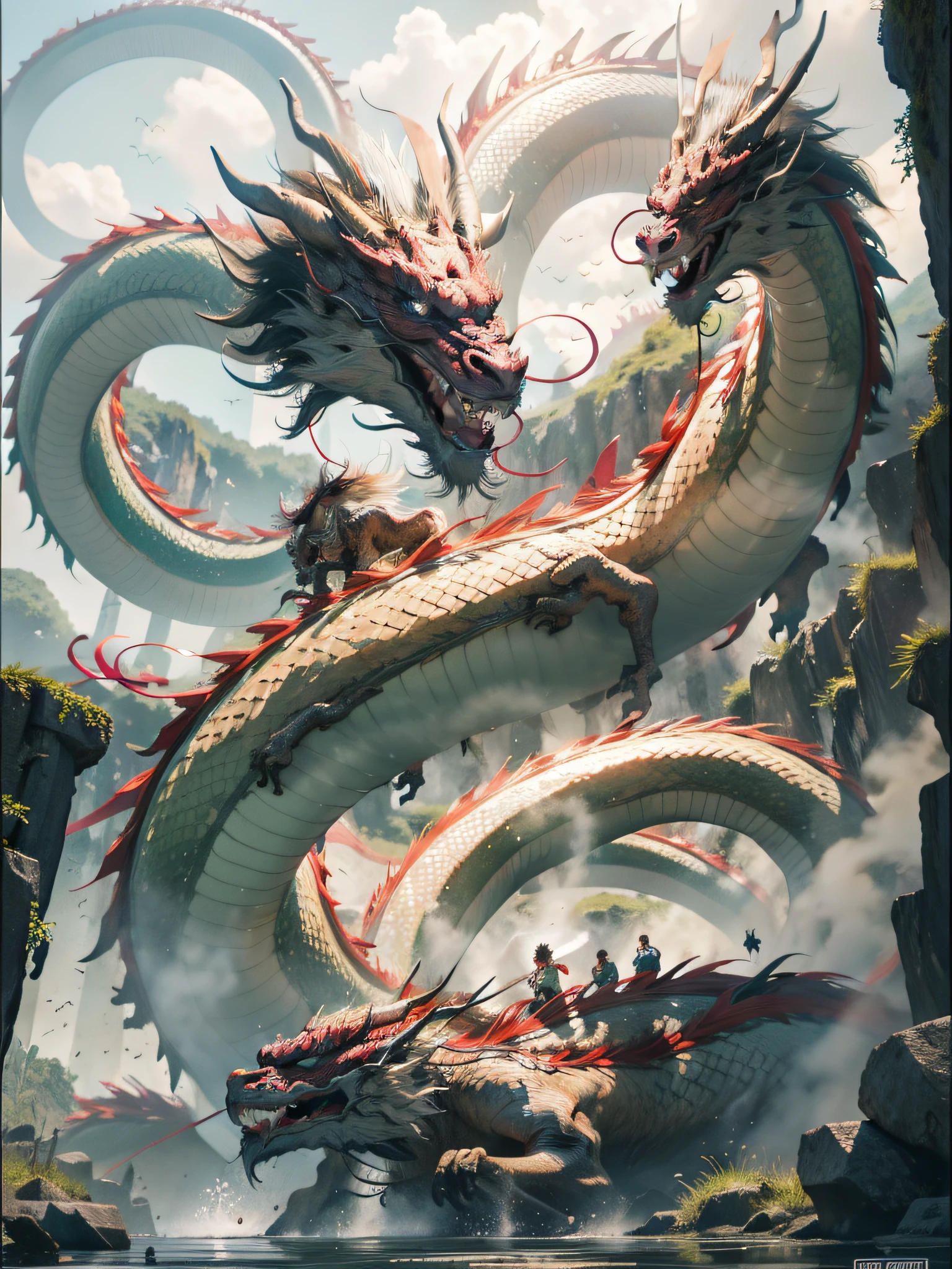 "The Chinese dragon, lake side, 4K, beautiful