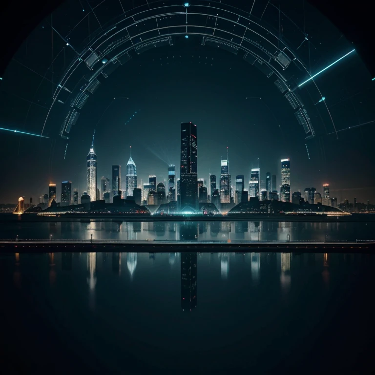 Futuristic city skyline with a glowing, interconnected network, symbolizing innovation and connectivity, sleek and modern style. Heatmap details