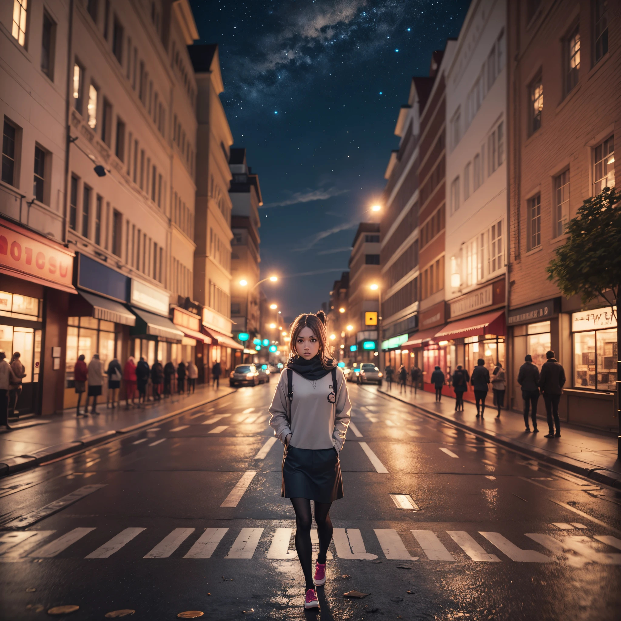 a girl standing on the road,dark night,8k --auto --s2