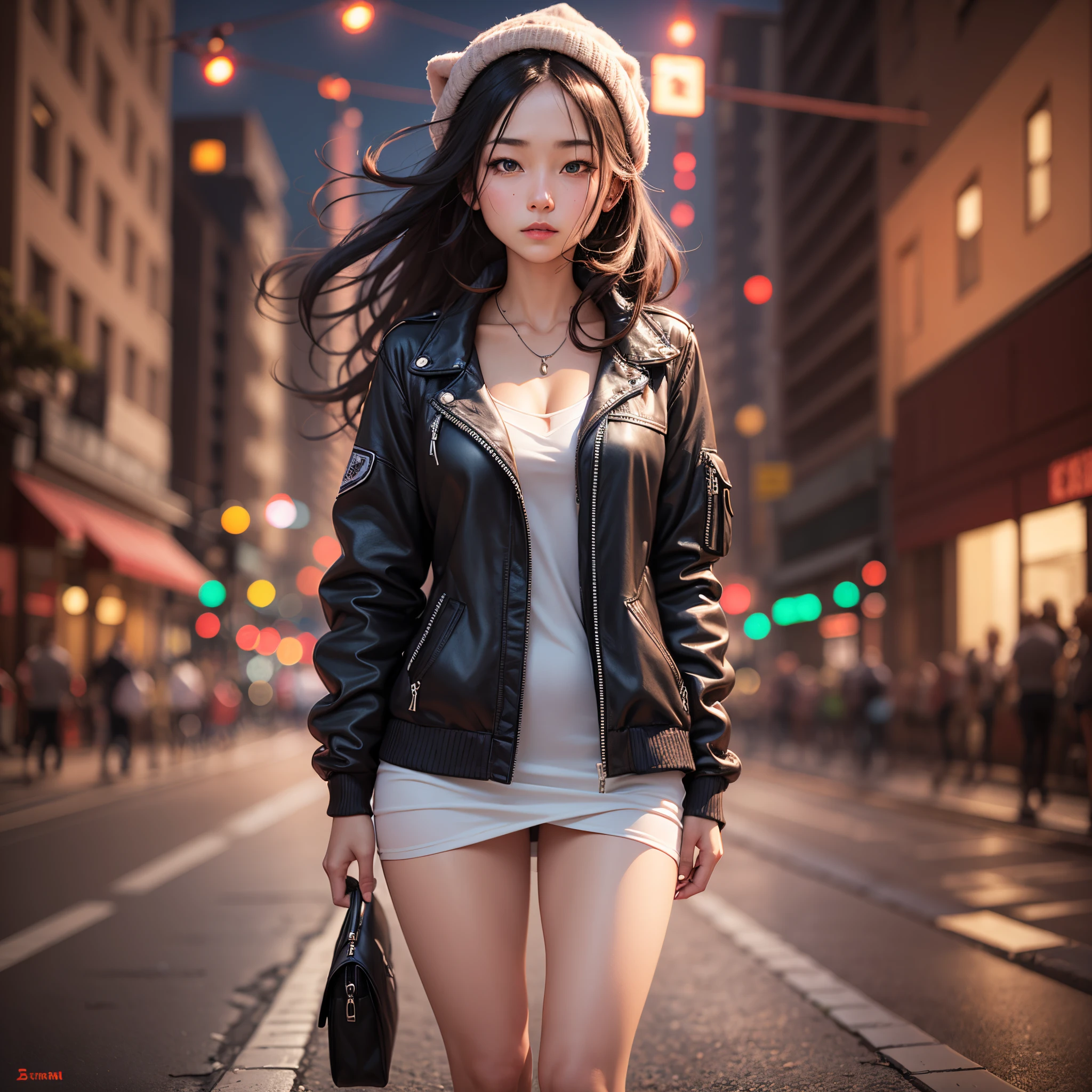 girl without clothes in the city in the evening