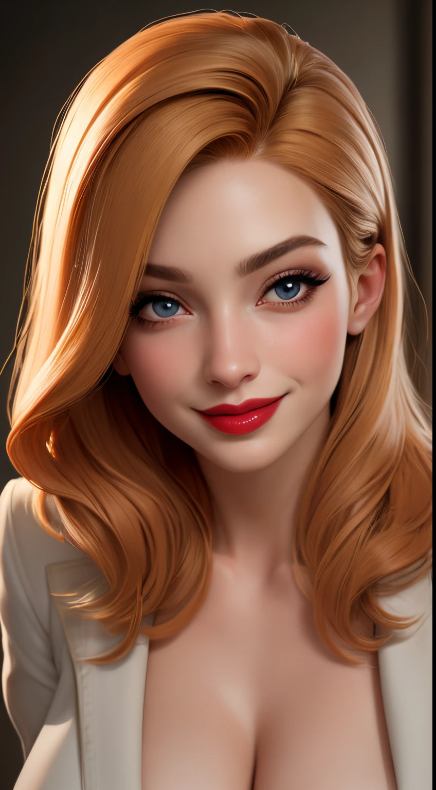 masterpiece, ,(solo:1.1), perfect face, (bright lighting:1.2),beautiful detailed eyes, extremely detailed face, perfect lighting,masterpiece, best quality, ((mature female)), ((large breasts)), 30yo female, 1girl, , hetero, 1boy, fellatio, oral, solo focus, pov, red lips, short blonde, straight hair ,provocative, tease, lips, lipstick, red lips, red lipstick, milf, large breast, blazer , smile, woman, bold lips, thick lips