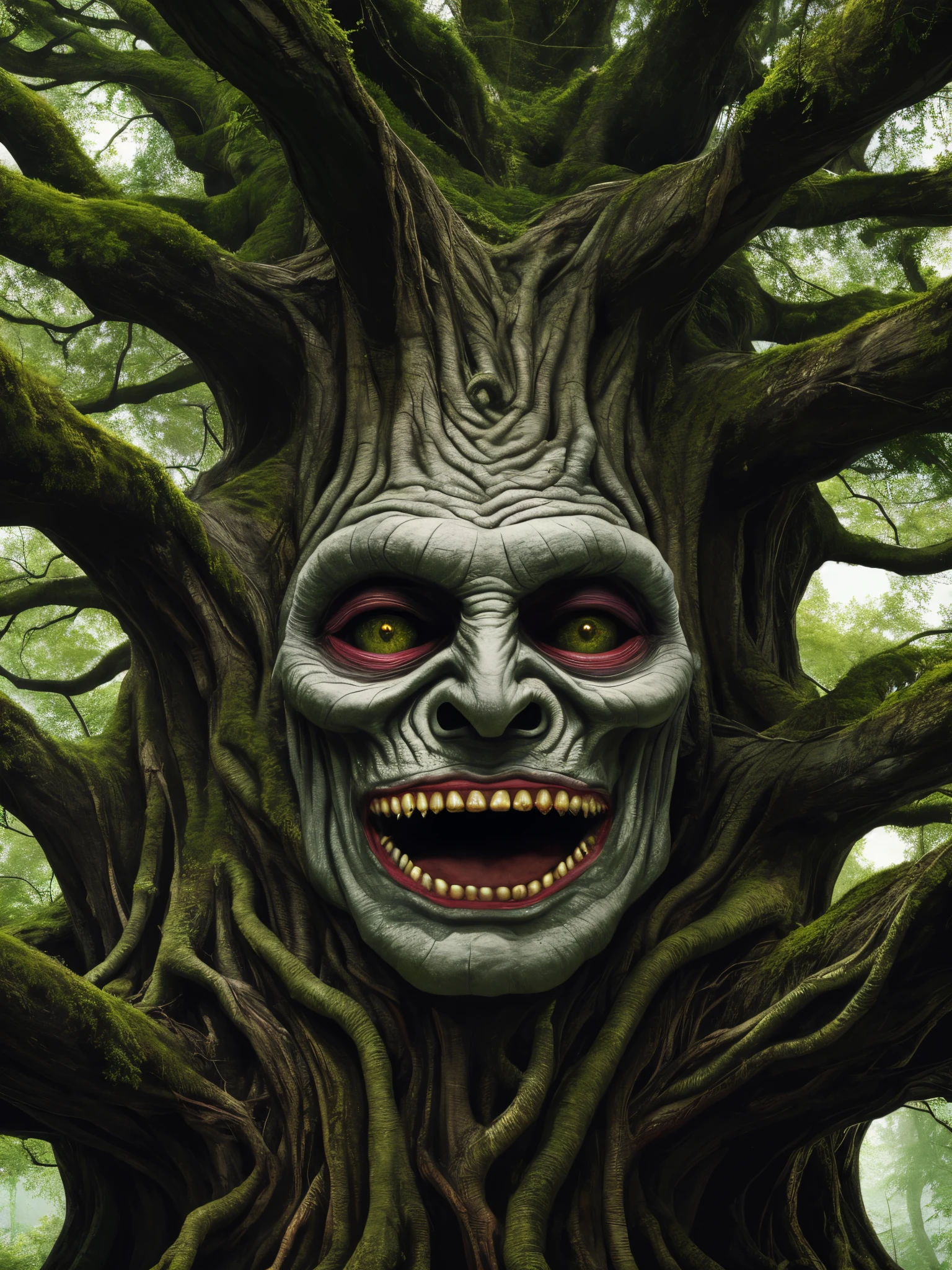 ((best quality)), ((masterpiece)), (high detail), (highres), (Monster tree in the face:1.3), dark,