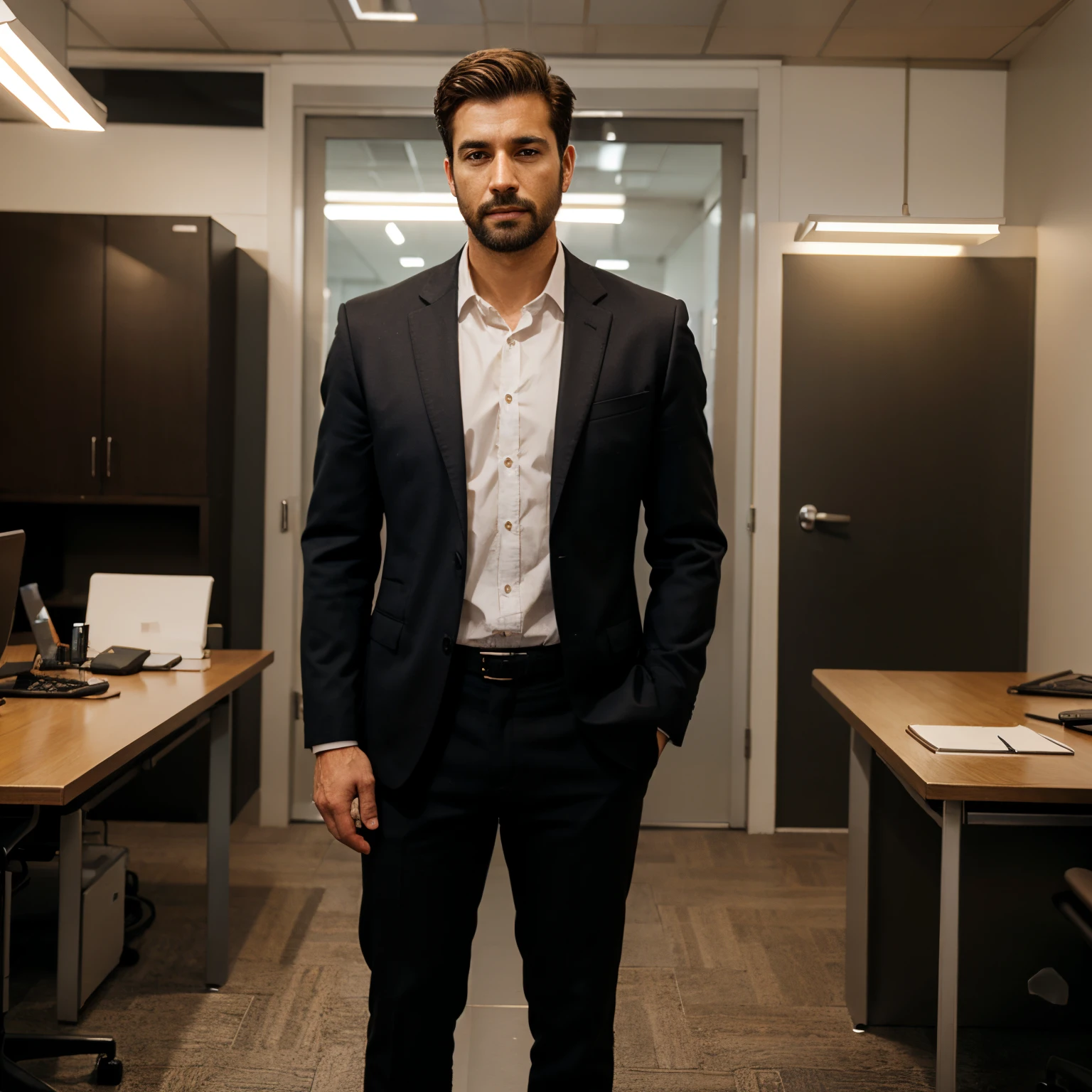 A man standing on the word business