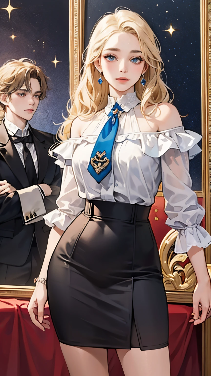 "obra prima, melhor qualidade, Superior quality lighting, sombras excepcionais, 1 man with feminine crossdressing traits and his mistress, in college attire with sleeveless skirt, panties with bulge, em uma festa caseira."