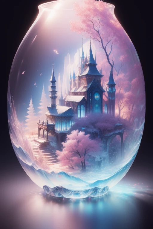 Microlandscape,(((Girl))),is wearing dress,cleanness,Glass texture,Princess dress,intricate detailed clothes,Brilliant colors,Magical art