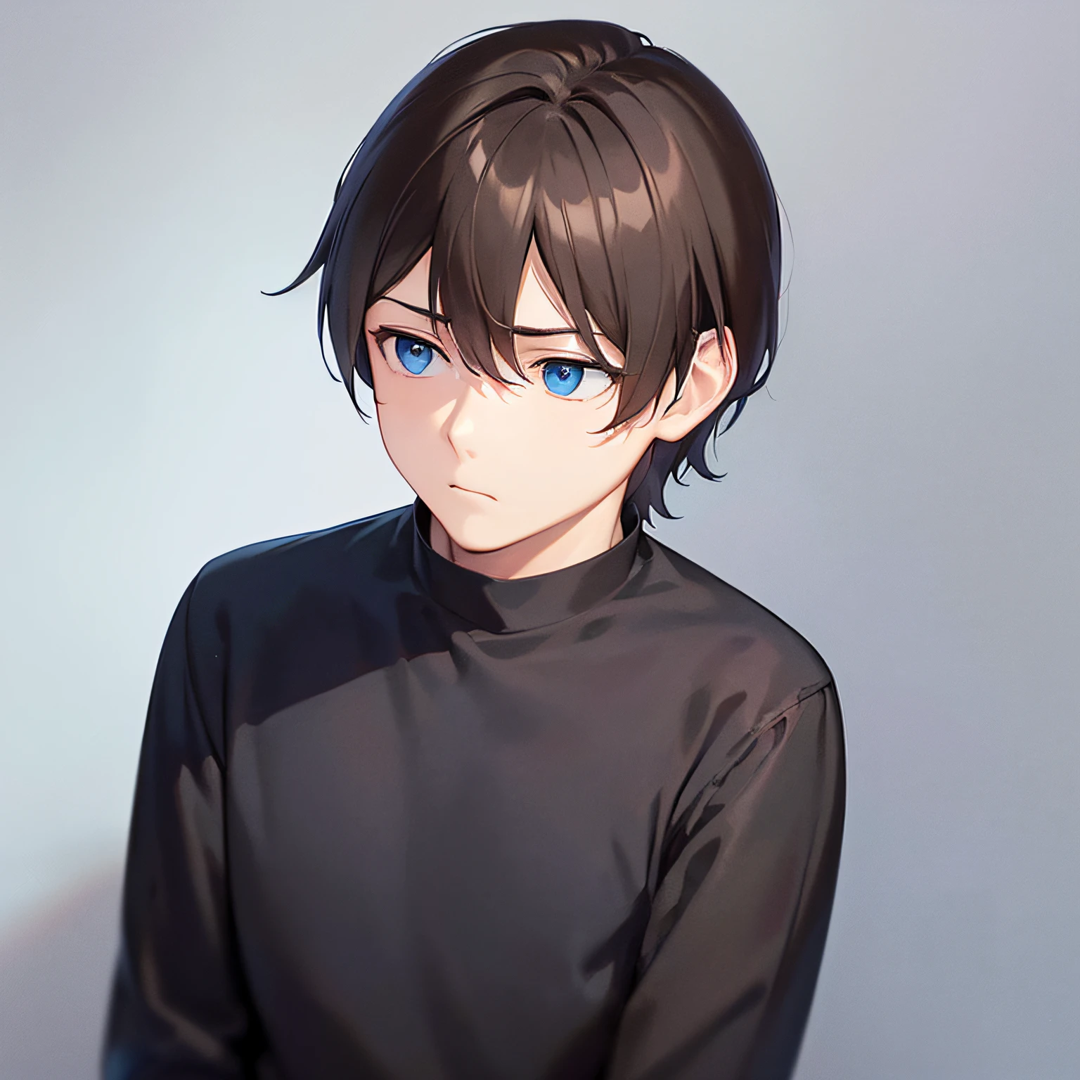 Side Angle,(Looking away:1.5), masterpiece、hightquality、25 year old male with short brown hair and blue eyes、wearing a black long-sleeved shirt、(Alone:1.5)、(Disappointed:1.1)、(Close-up of your face:1.3)、(Only the upper body is shown.:1.3)、The background is office、