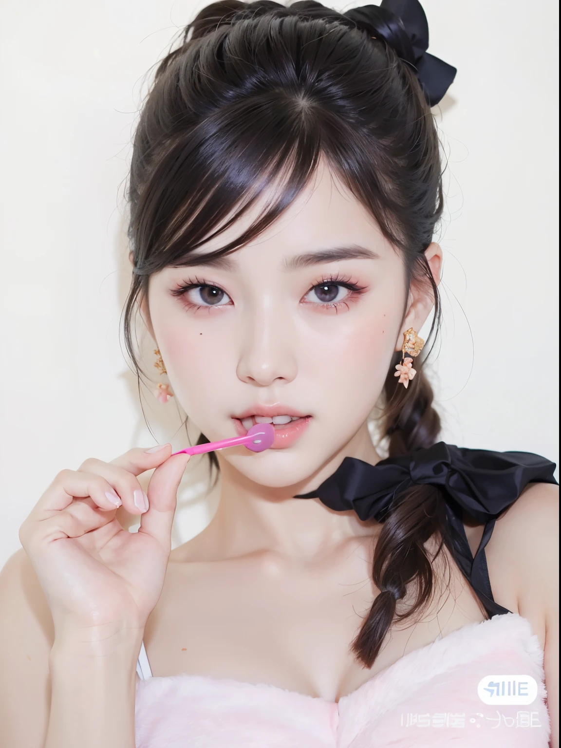 A close-up of a woman brushing her teeth with a pink toothbrush, maquillaje popular de Corea del Sur, maquillaje coreano popular, Wan adorable cara coreana, tzuyu de dos veces, Yanjun Chengt, dilraba dilmurat, ulzzang, Lalisa Manobal, inspirado por Yanjun Cheng, Jinyoung Shin, Sakimichan, Xintong Chen