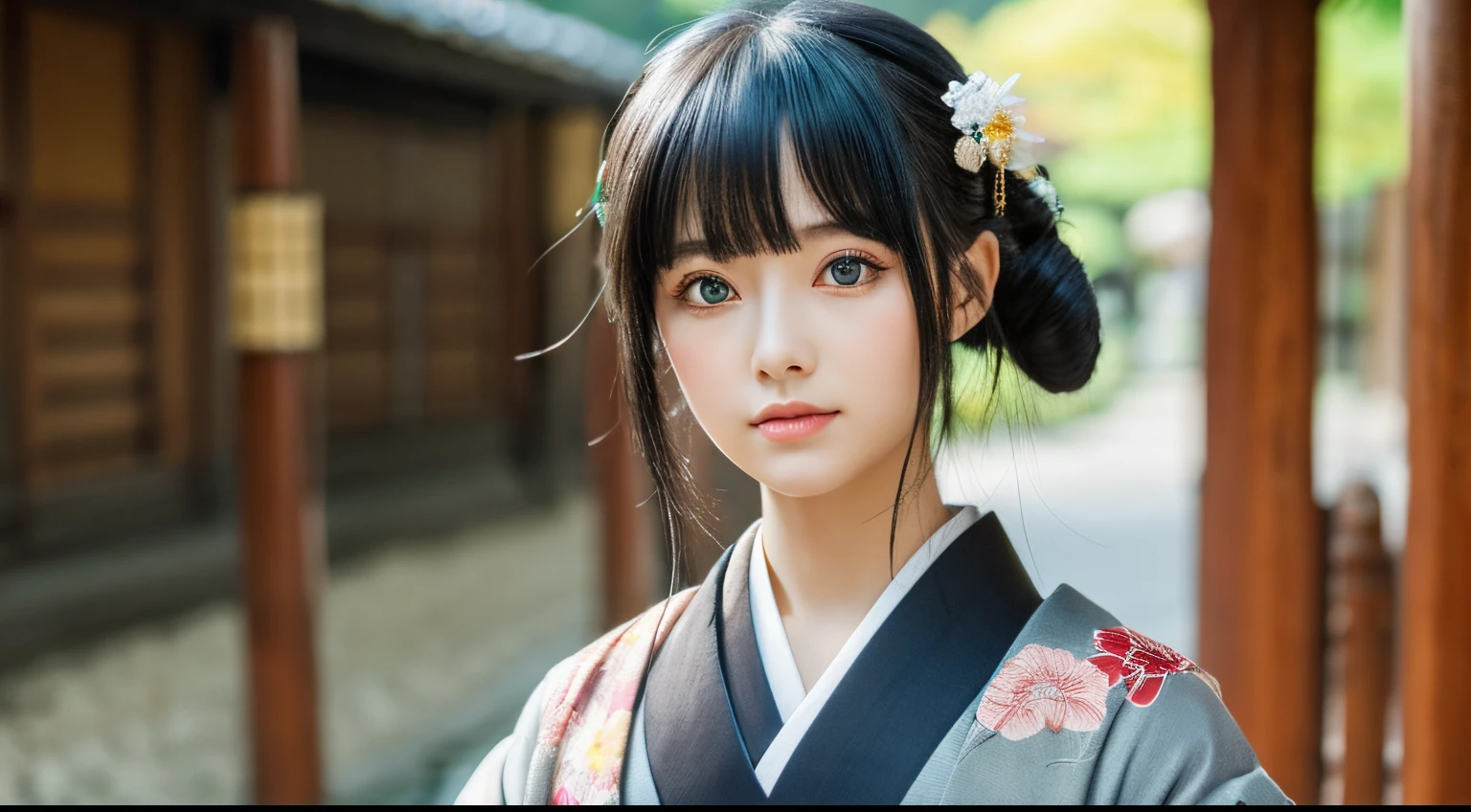greyt hair、Amber eyes、kimono、Anime style、femele