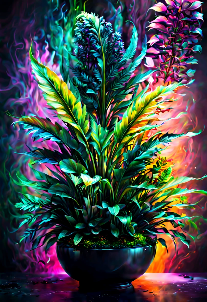 Magical Plants, neon noir, long exposure, motion blur, hierarchical form, Gradient color, intricate, (best quality, masterpiece, Representative work, official art, Professional, unity 8k wallpaper:1.3)