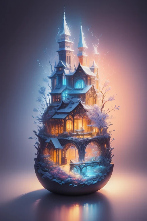 Microlandscape,cleanness,Glass texture,intricate detailed, Brilliant colors,Magical art, no mist, black background