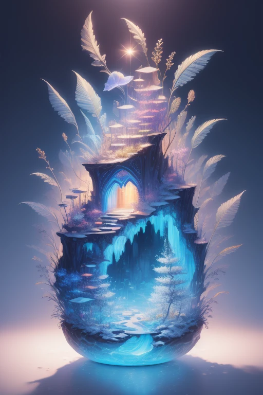 Microlandscape,cleanness,Glass texture,intricate detailed, Brilliant colors,Magical art, no mist, black background