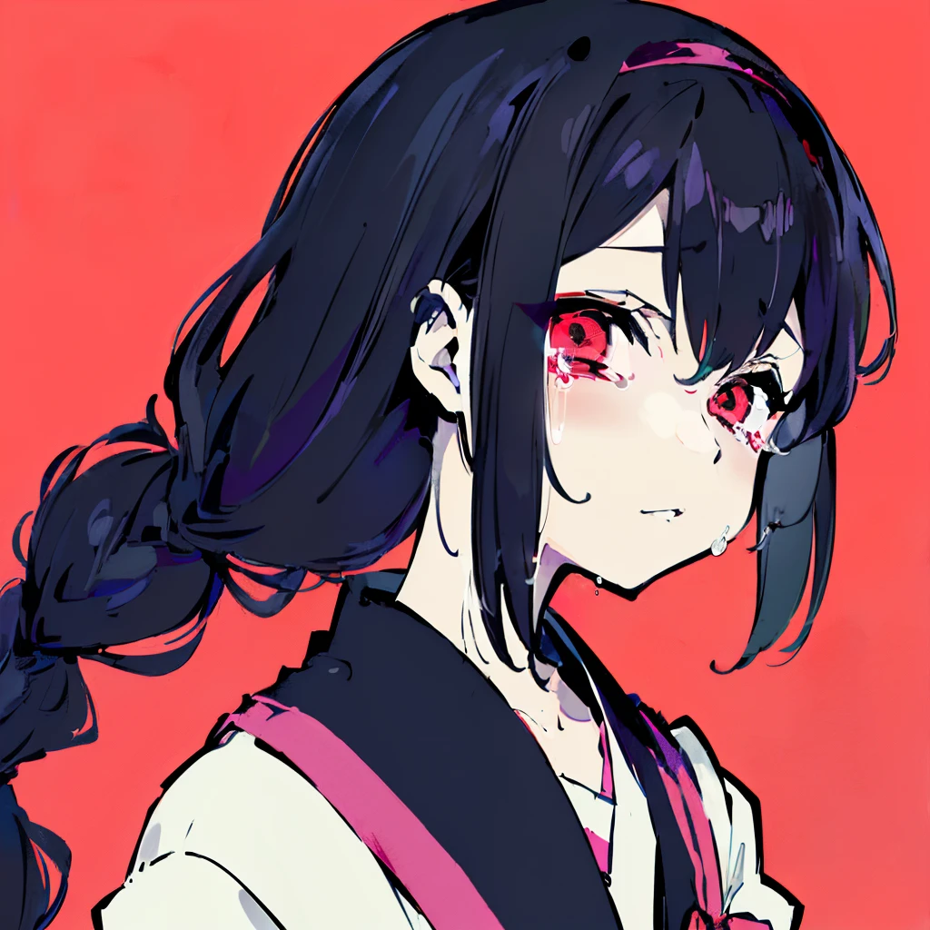 (((masutepiece, Illustration, rough ground,facefocus, a japanese girl, Suit, Black hair, french braids, Homura、dark、murky、crying how bright