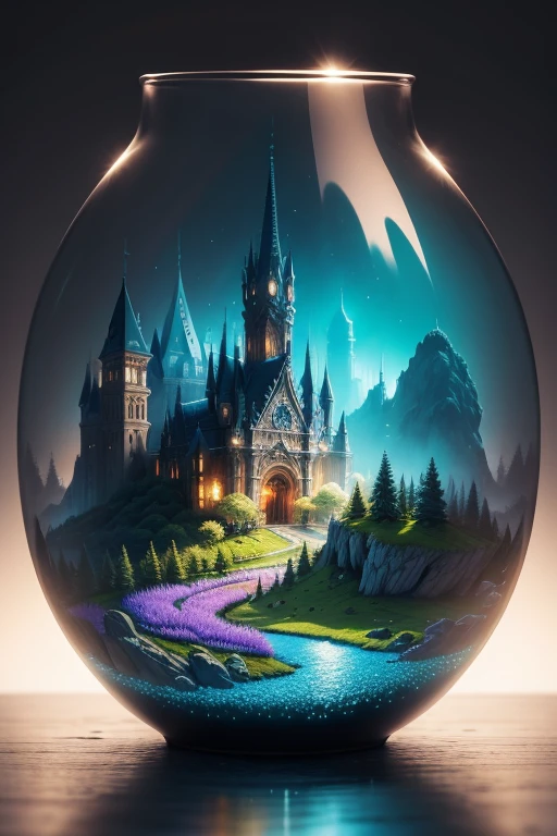 Microlandscape,cleanness,Glass texture,intricate detailed, Brilliant colors,Magical art, no mist, black background