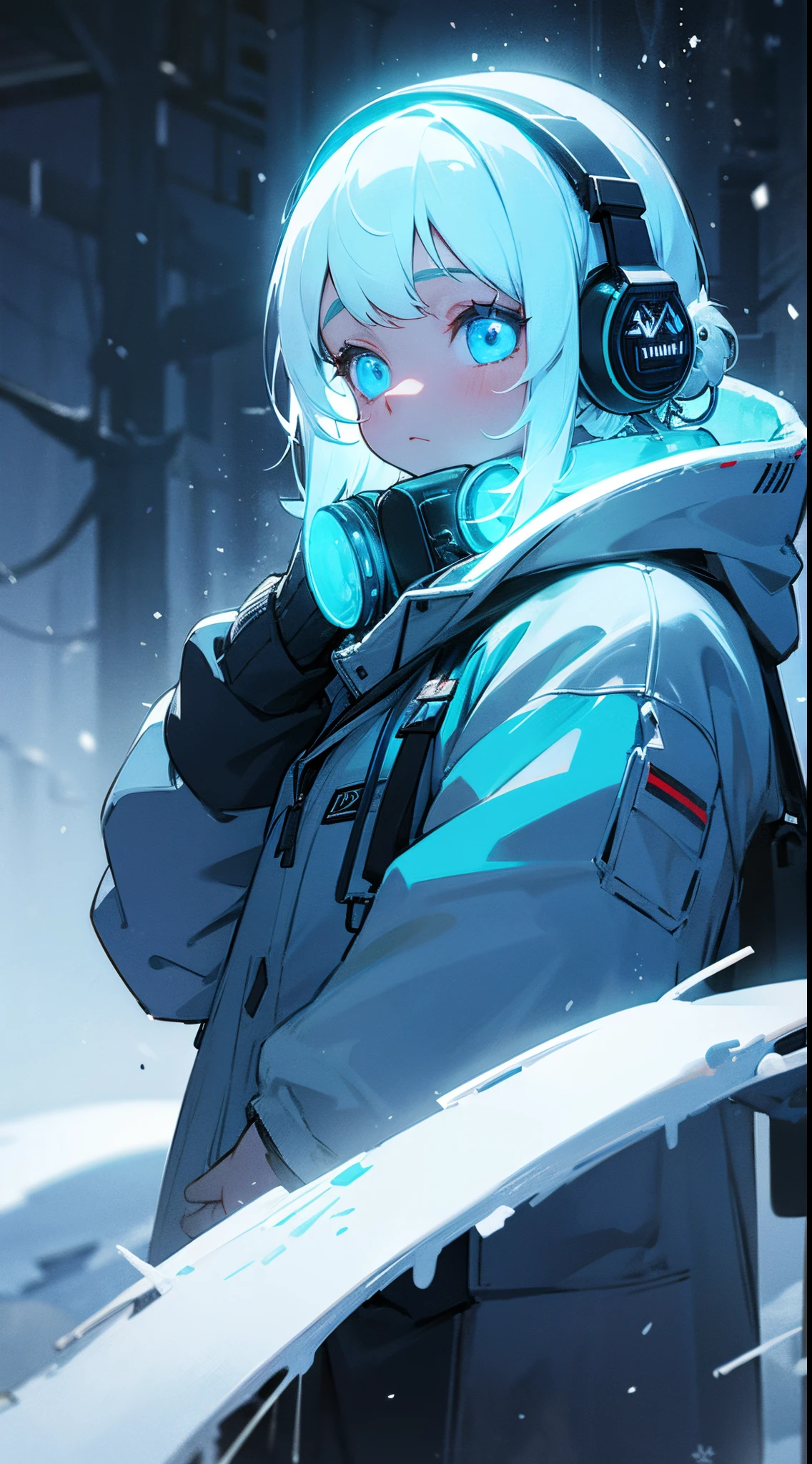 winter, snowfall, girl, headphones, glow, glowing, atmosphere