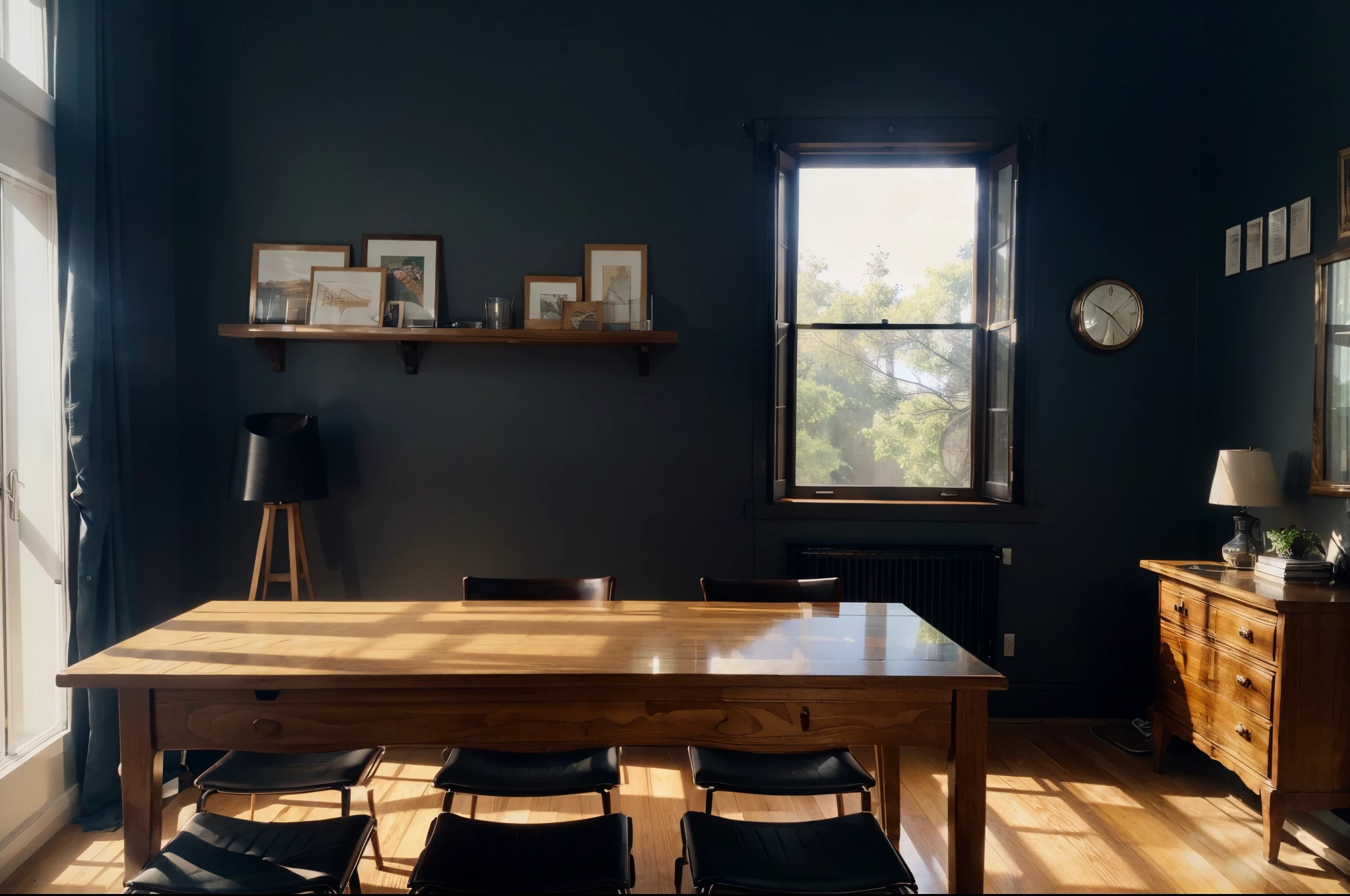 (best quality, highres, ultra-detailed, realistic), clear FRONT window, clear FRONT TABLE AND CHAIRS, glass material, detailed reflection, sunlit room, cozy atmosphere, wooden furniture, comfortable seating, sunlight filtering through curtains, peaceful ambience, warm color palette, soft natural lighting