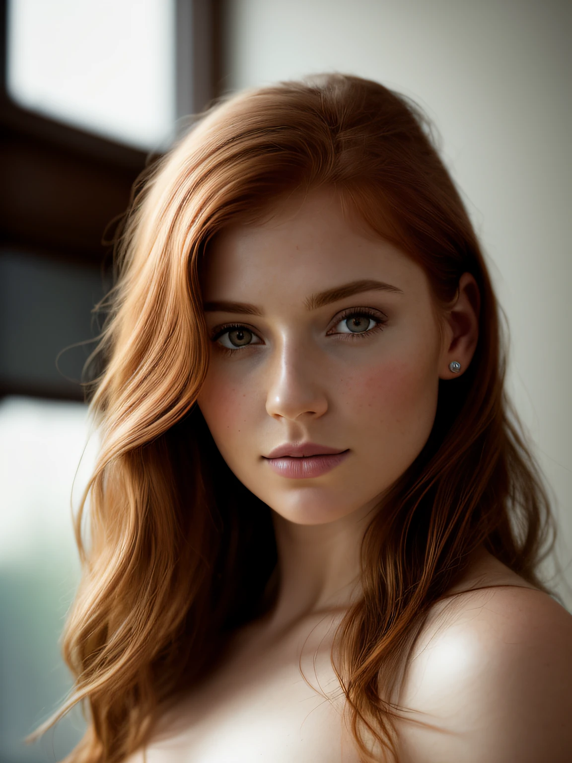 european woman, ginger hair, hotel, natural skin texture, 24mm, 4k textures, soft cinematic light, RAW photo, photorealism, photorealistic, intricate, elegant, highly detailed, sharp focus, ((((cinematic look)))), soothing tones, insane details, intricate details, hyperdetailed, low contrast, soft cinematic light, dim colors, exposure blend, hdr, faded