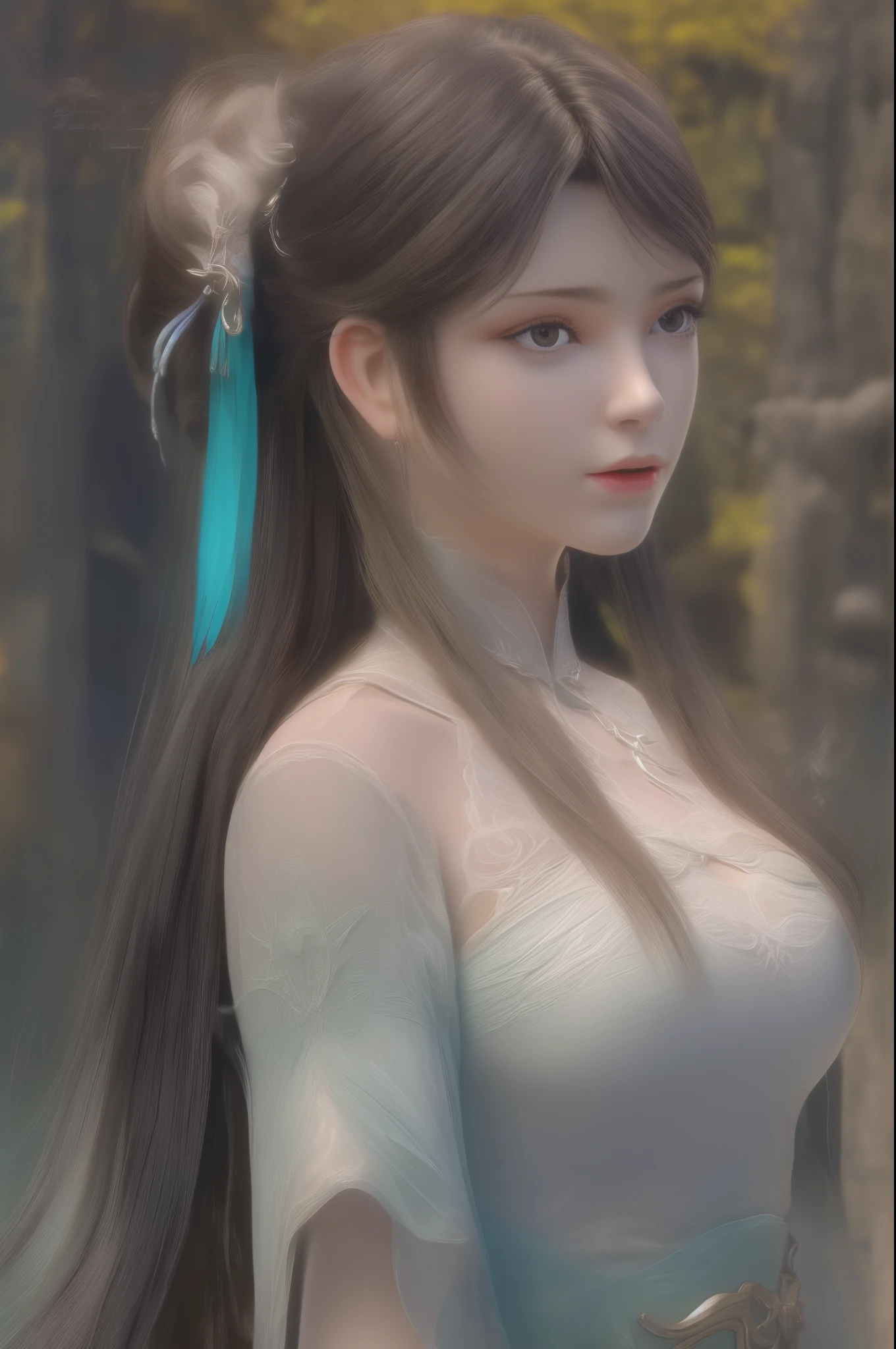 (8k, RAW Photos: 1.2), Best Quality, Illustration, Beautiful Painting, 1 sexy Woman, Beautiful Face, Delicate Skin, Gorgeous Bun, Hair Accessories, lace Hanfu, Full Body, High Detail, Accent, Color Ink Painting, (((colorful)), lycoris, Sketch, Denoising, Dramatic, Cinematic, White background, Super High Resolution, Best Shadow, RAW, (HDR) (wallpaper) (Cinematic lighting) (sharp focuasterpiece, (Very detailed CG unified 8k wallpaper), gigantic breasts, bamboo forest,