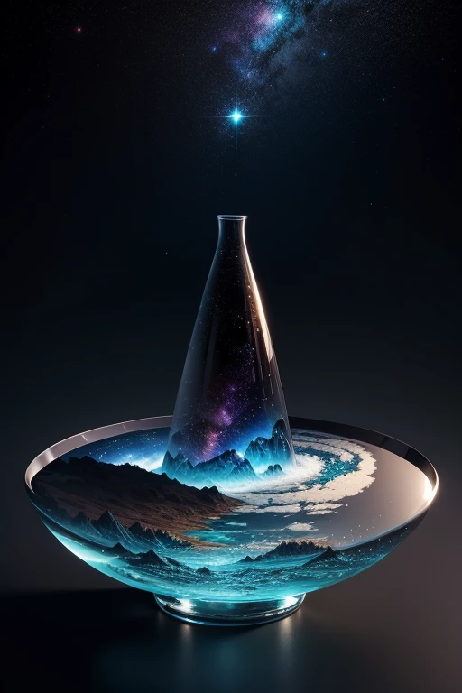 Microlandscape,cleanness,Glass texture,intricate detailed, Brilliant colors,Space art, no mist, black background