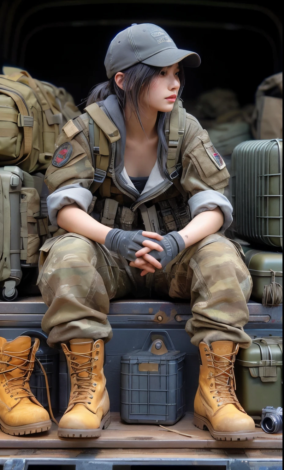 Photorealsitic、realistic skin textures、automatic rifle