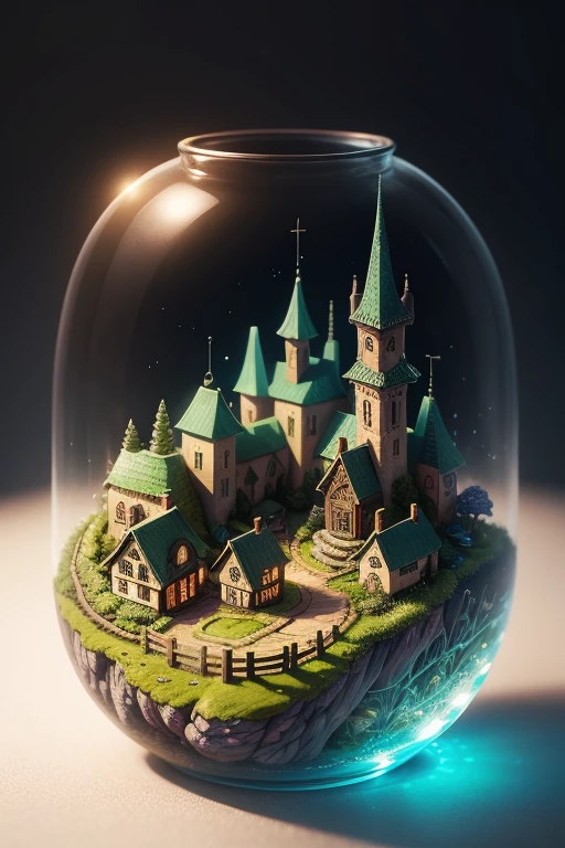 Microlandscape,Pixie village, cleanness,Glass texture,intricate detailed, Brilliant colors,Magical art, no mist, black background