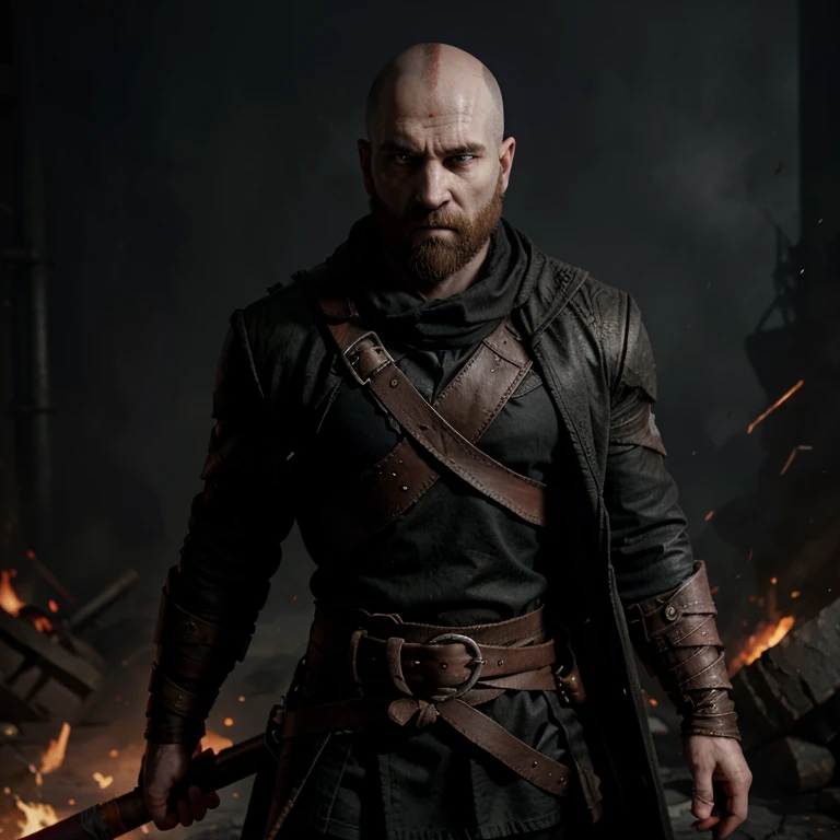 Sindri From God Of War In A Black Trenchcoat With An Angry Face And Red Eyes