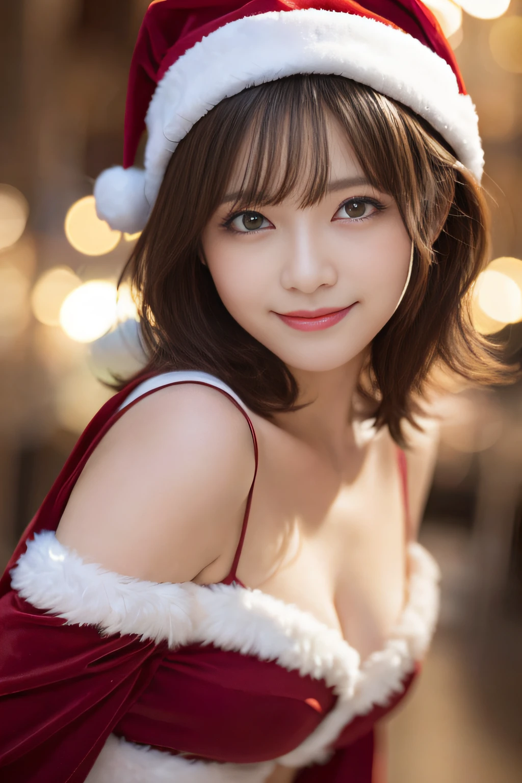 masutepiece, Best Quality, Illustration, Ultra-detailed, finely detail, hight resolution, 8K Wallpaper, Perfect dynamic composition, Beautiful detailed eyes, Women's Fashion,Very short hair,Small breasts natural color lip, Bold sexy poses,Smile,Christmas、20 years girl、Cute、Sexy shot looking at camera、santa costume,heel,full body Esbian