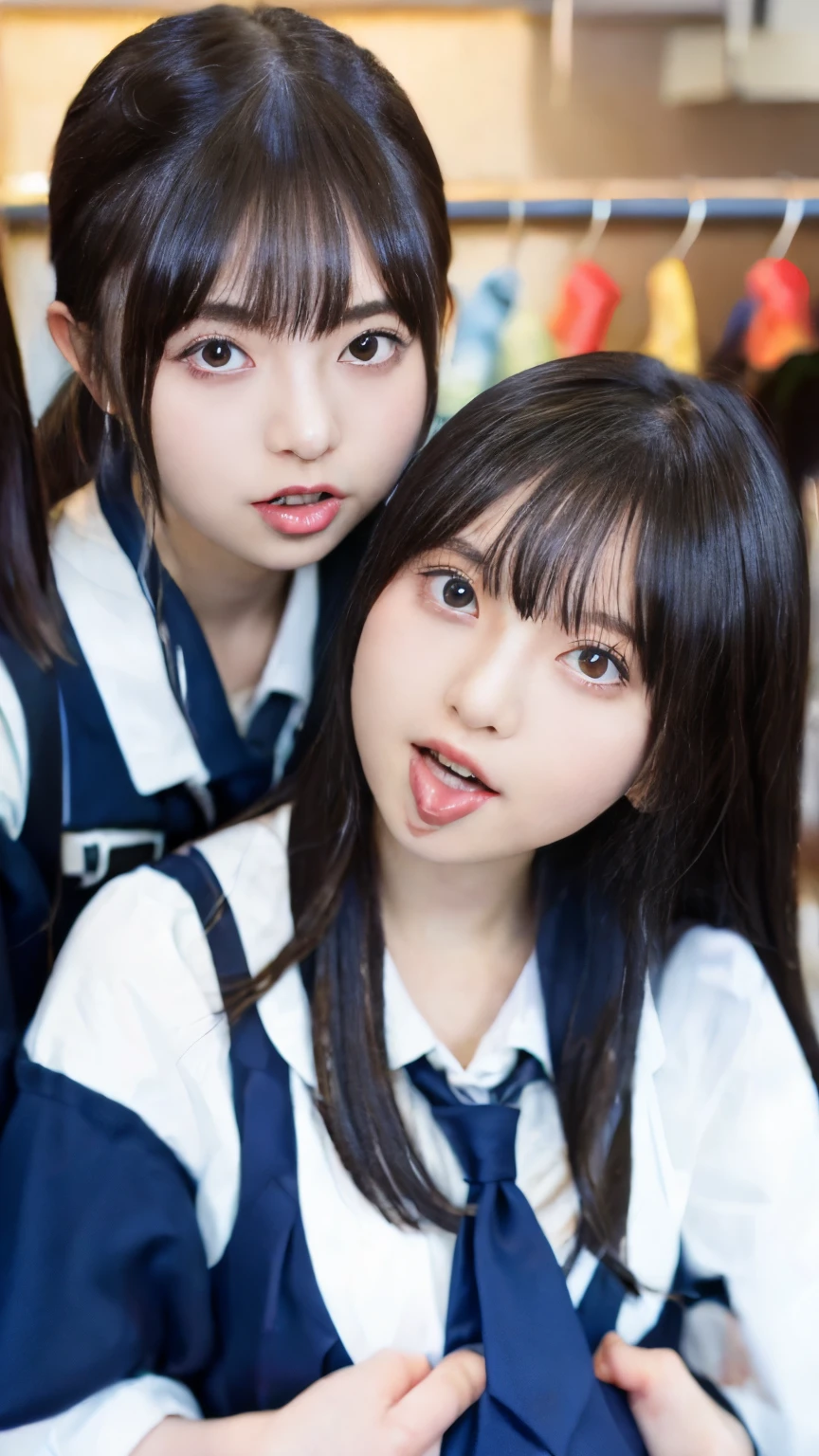 Beauty High school girl in uniform Ahegao Tongue out