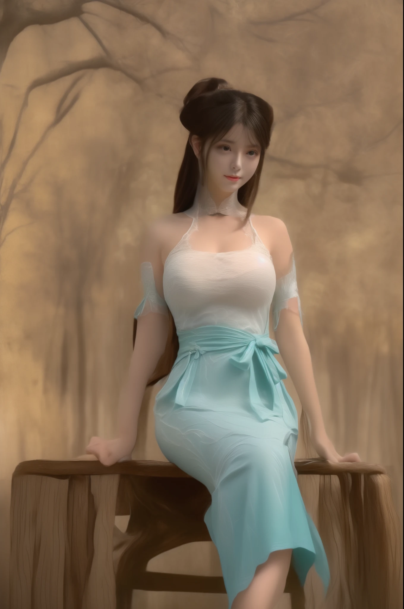 (8k, RAW Photos: 1.2), Best Quality, Illustration, Beautiful Painting, 1 sexy happy girl, Beautiful Face, Delicate Skin, Gorgeous Bun, Hair Accessories, pink lace Hanfu, looking at viewer, ((sitting on old Chinese chair)), Chinese fan, ((pointed nipple)), Full Body, High Detail, Accent, Color Ink Painting, (((colorful)), lycoris, Sketch, Denoising, Dramatic, Cinematic, White background, Super High Resolution, Best Shadow, RAW, (HDR) (wallpaper) (Cinematic lighting) (sharp focuasterpiece, (Very detailed CG unified 8k wallpaper), (gigantic breasts:1.2), bamboo trees, Sakura forest,